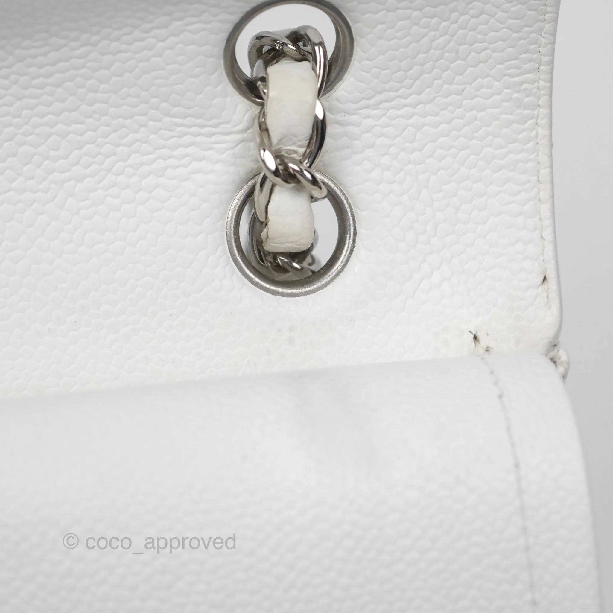 Chanel Classic M/L Medium Flap Quilted White Caviar Silver Hardware