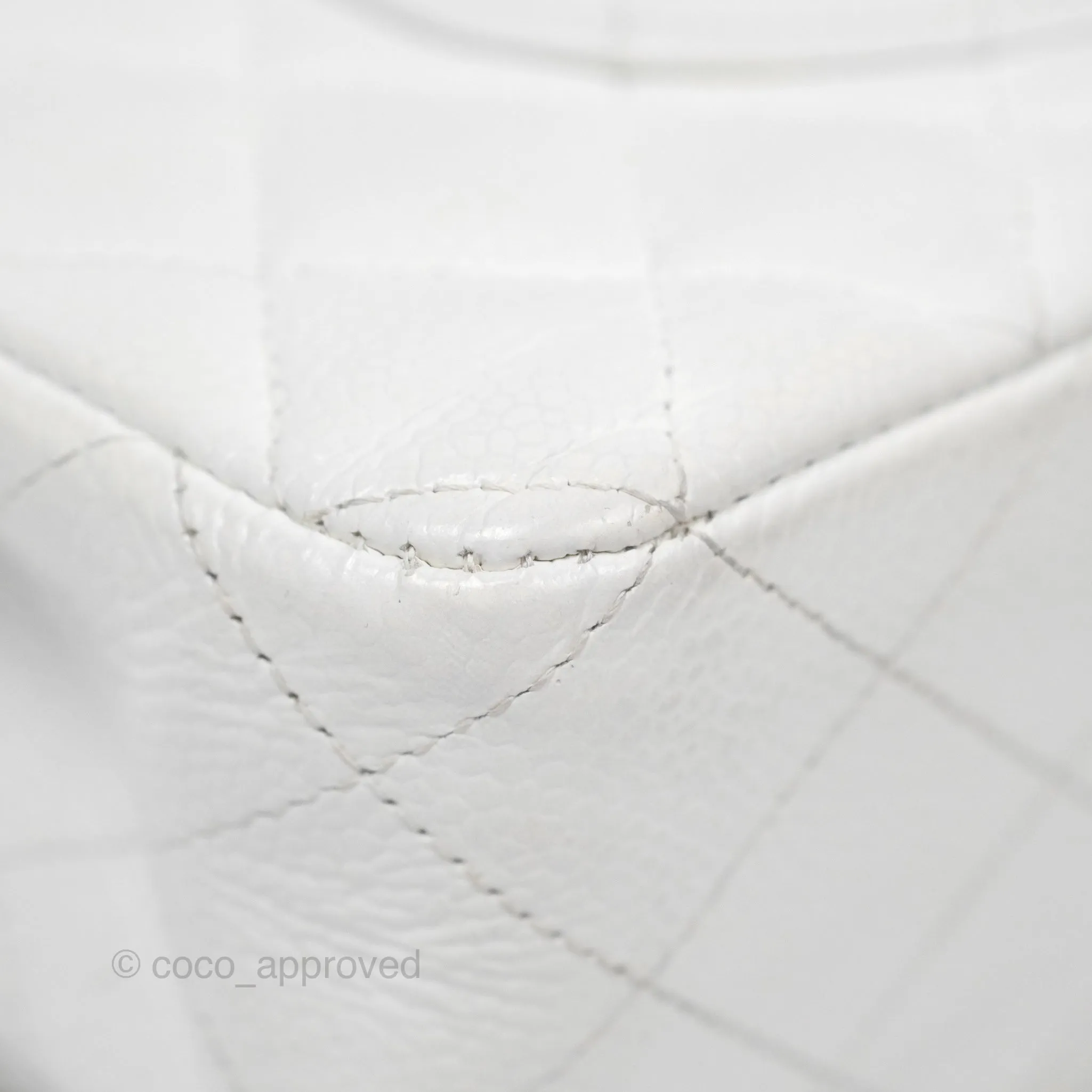 Chanel Classic M/L Medium Flap Quilted White Caviar Silver Hardware