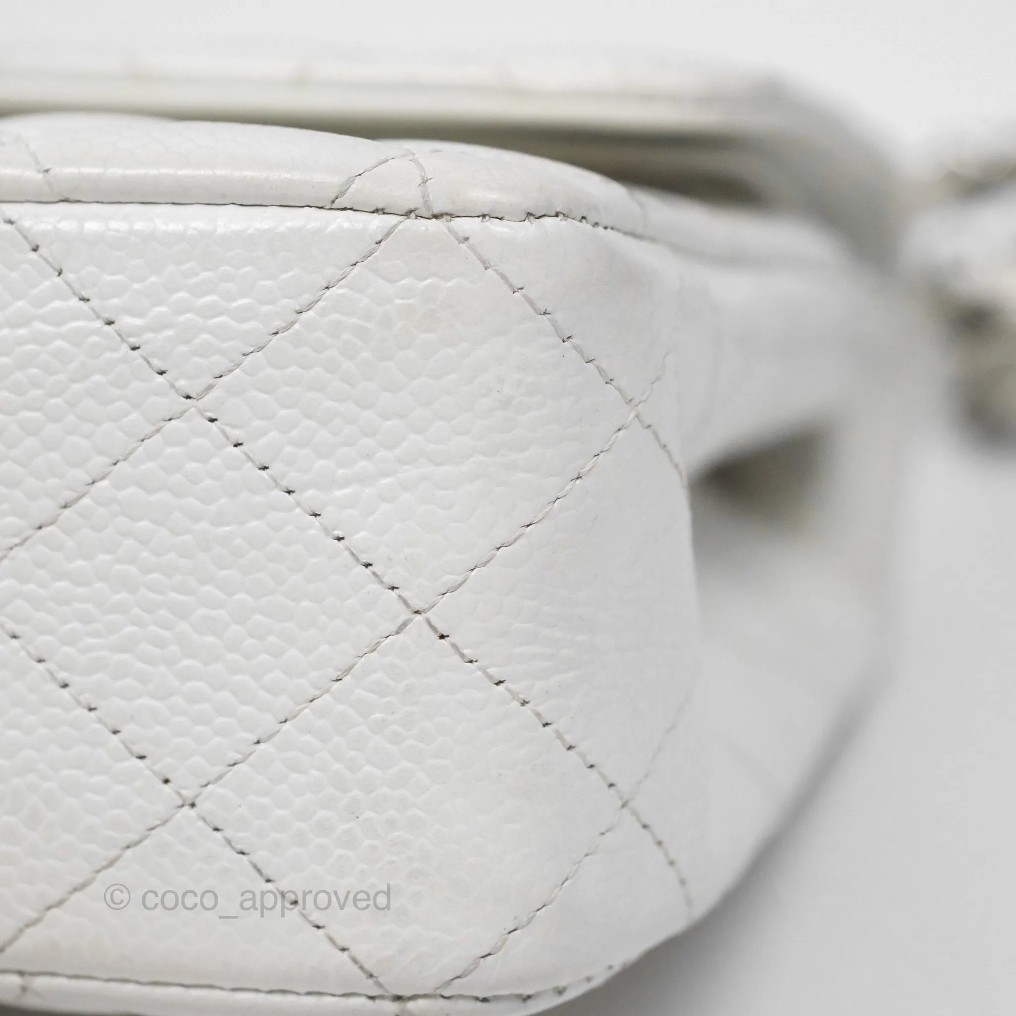 Chanel Classic M/L Medium Flap Quilted White Caviar Silver Hardware