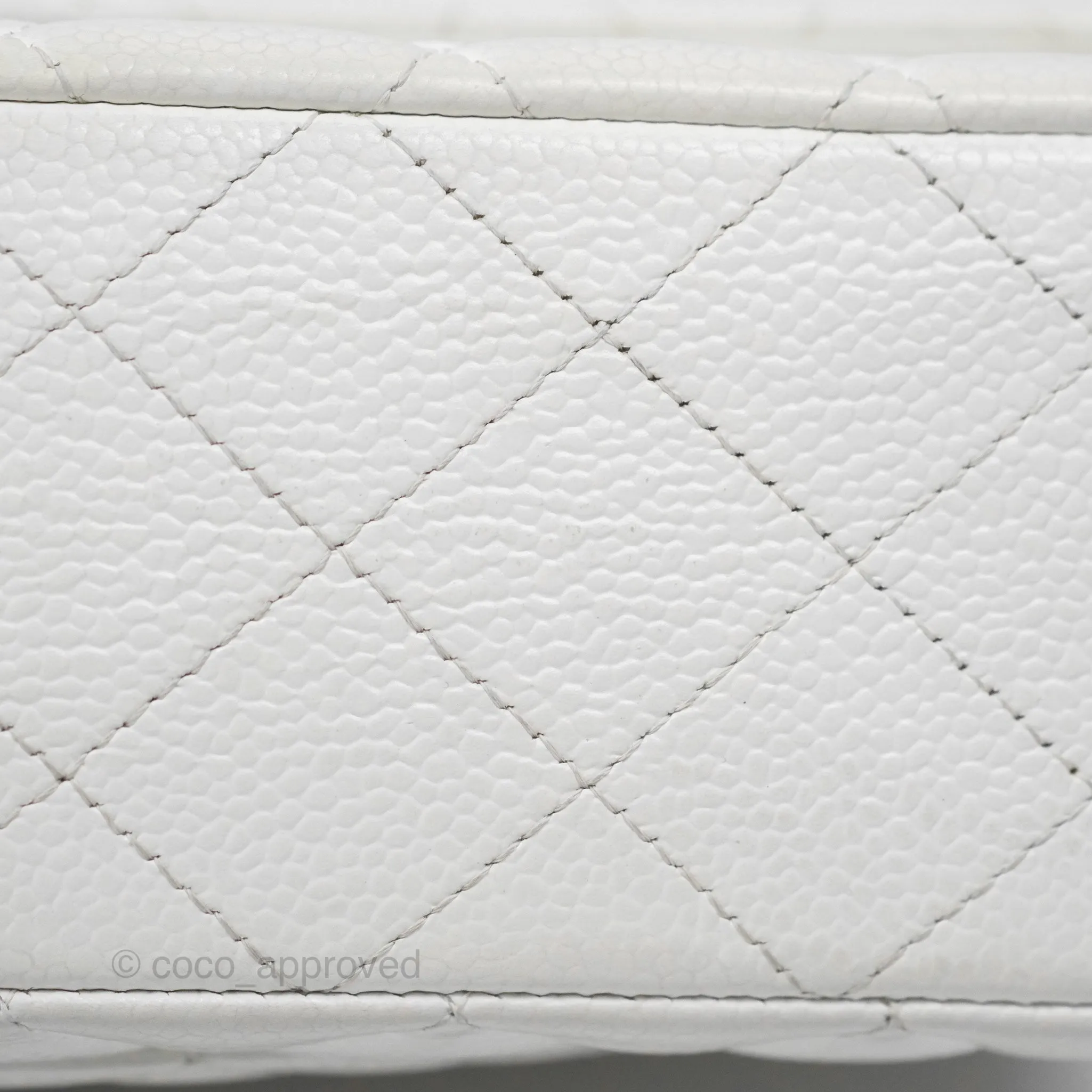 Chanel Classic M/L Medium Flap Quilted White Caviar Silver Hardware