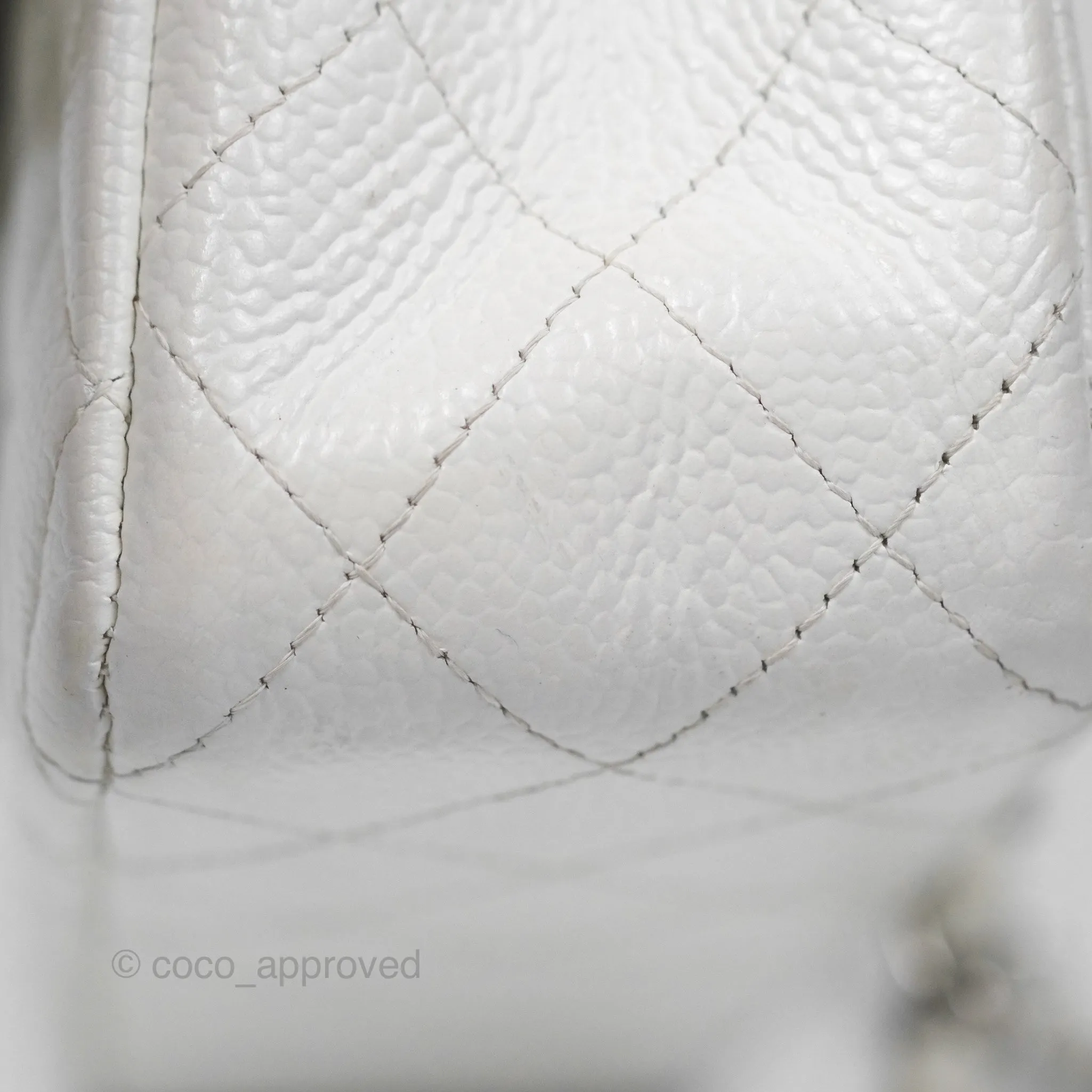 Chanel Classic M/L Medium Flap Quilted White Caviar Silver Hardware