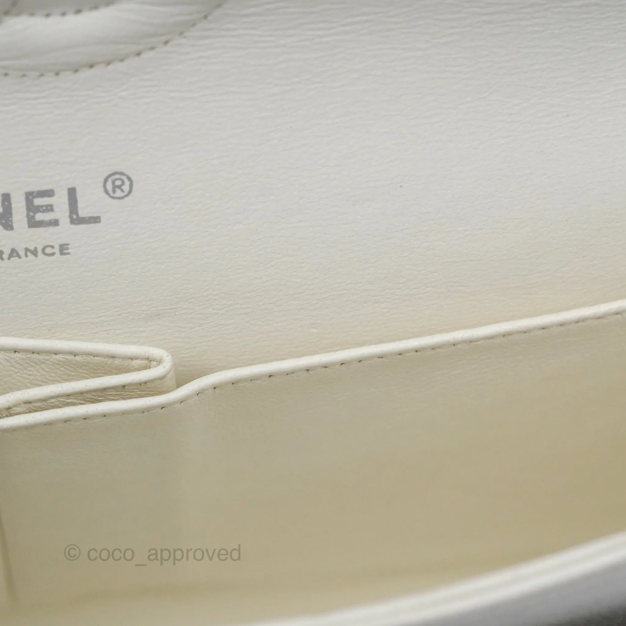 Chanel Classic M/L Medium Flap Quilted White Caviar Silver Hardware