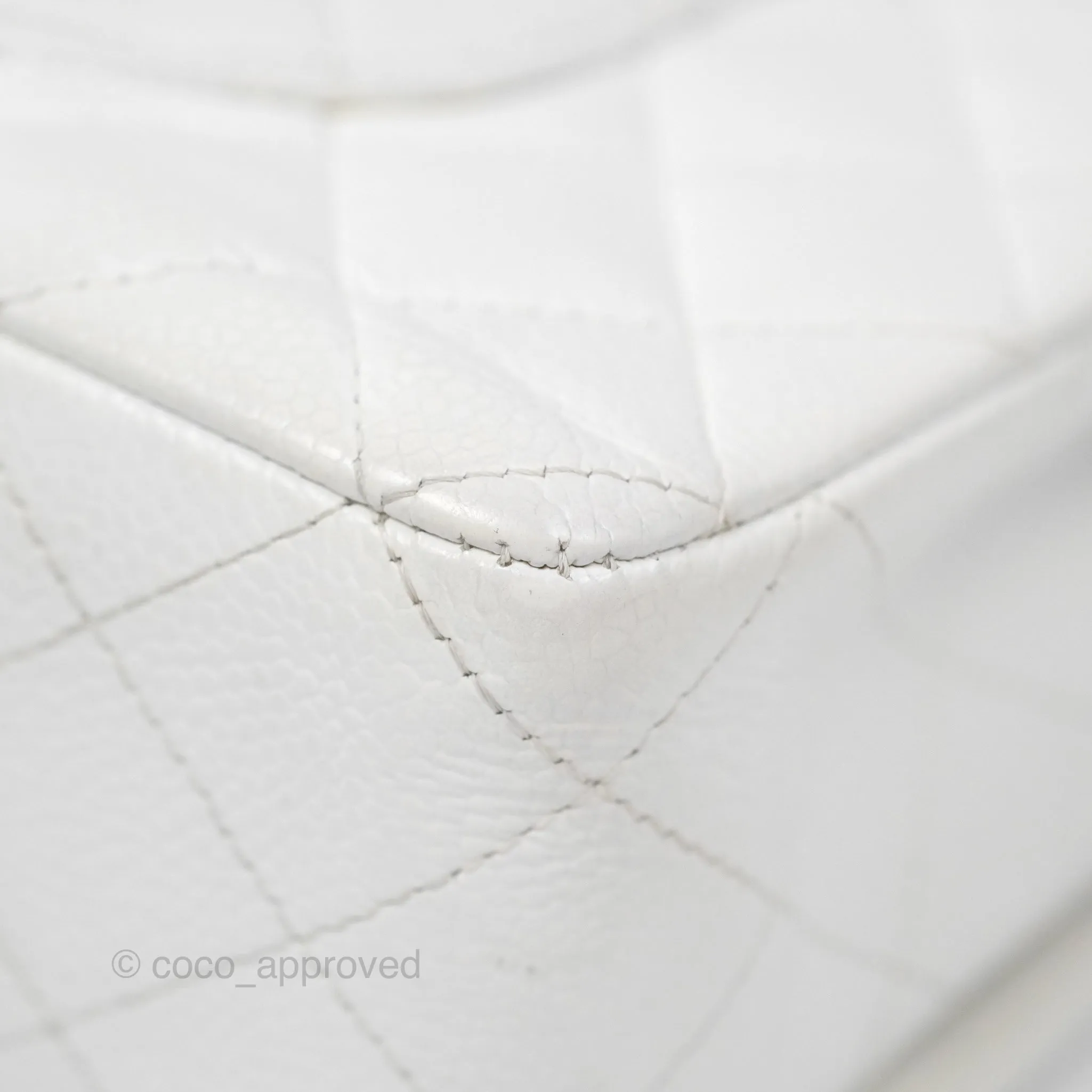 Chanel Classic M/L Medium Flap Quilted White Caviar Silver Hardware