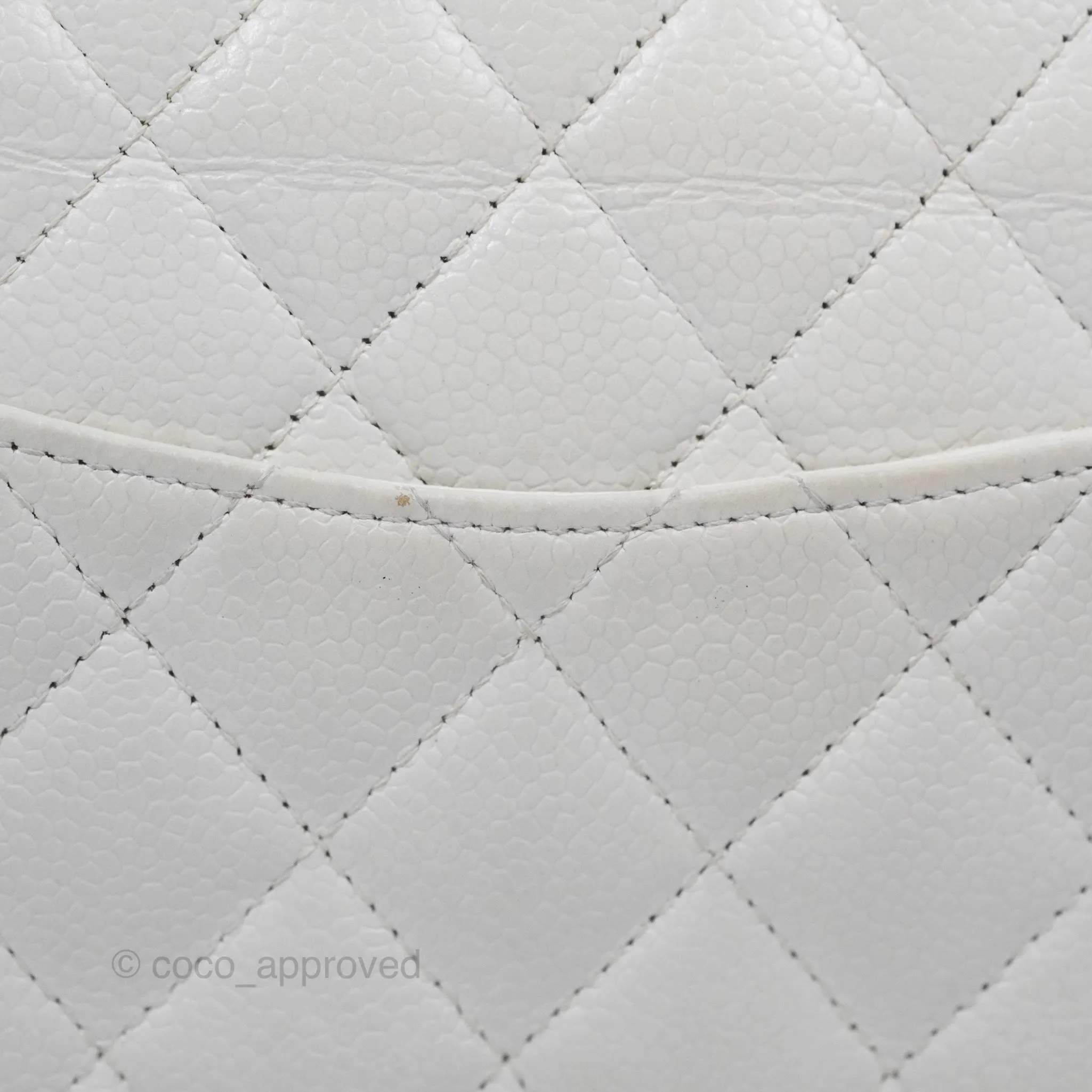Chanel Classic M/L Medium Flap Quilted White Caviar Silver Hardware