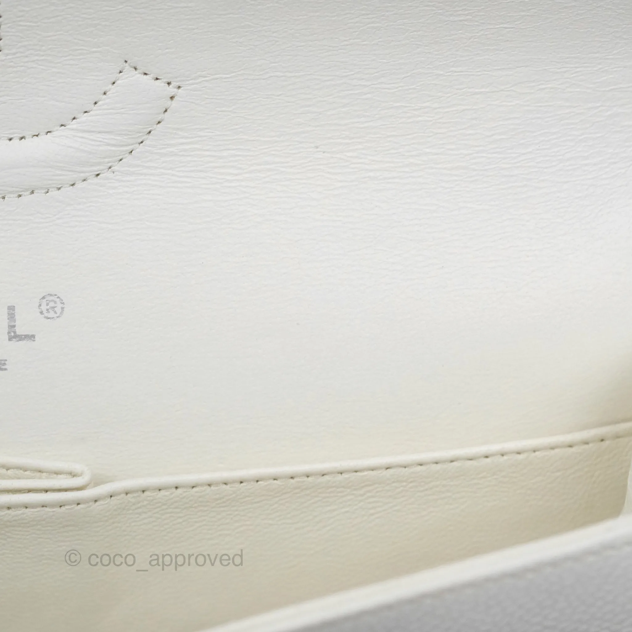 Chanel Classic M/L Medium Flap Quilted White Caviar Silver Hardware