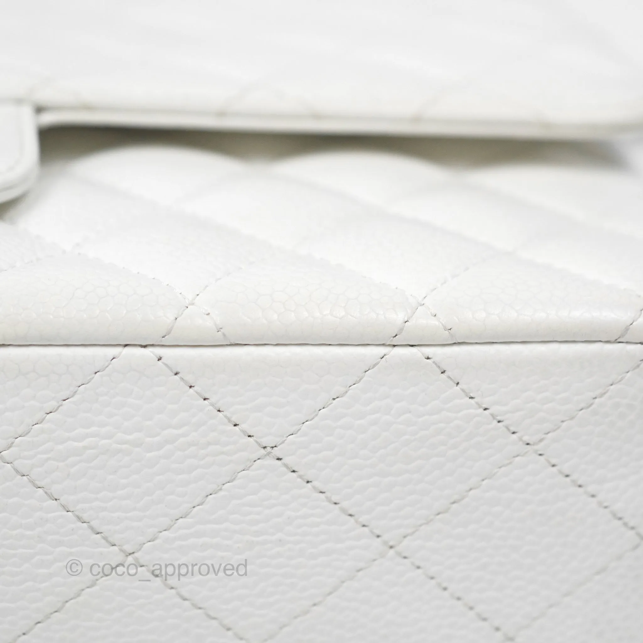 Chanel Classic M/L Medium Flap Quilted White Caviar Silver Hardware