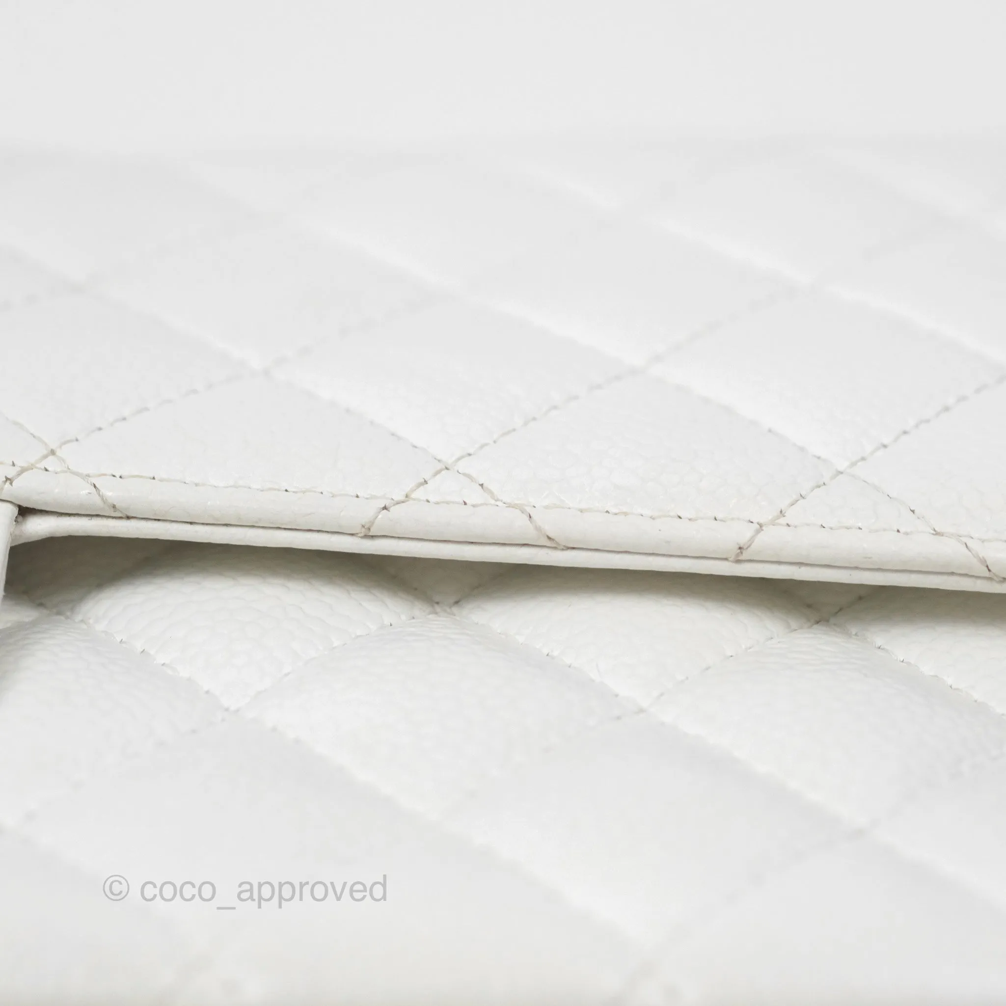 Chanel Classic M/L Medium Flap Quilted White Caviar Silver Hardware