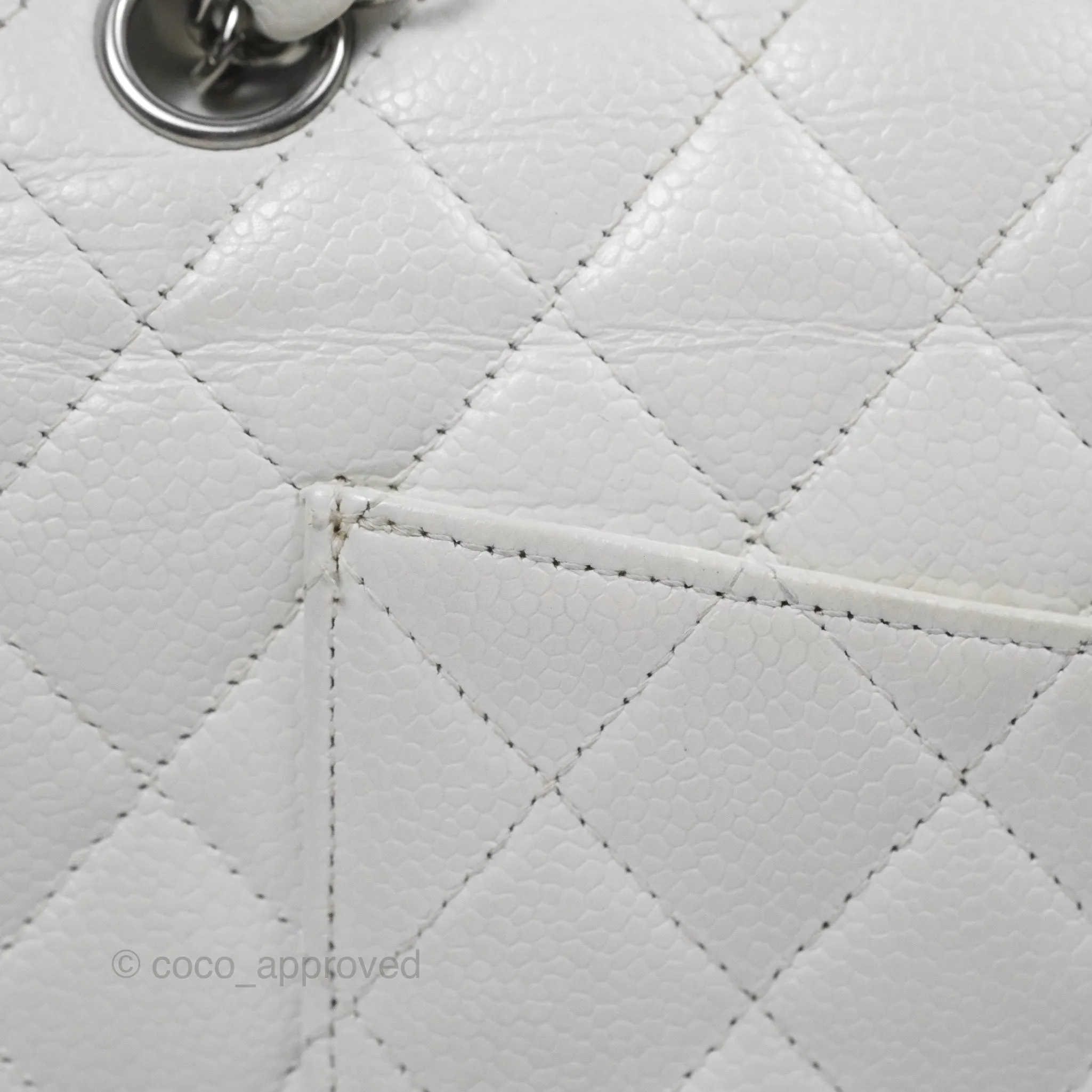 Chanel Classic M/L Medium Flap Quilted White Caviar Silver Hardware