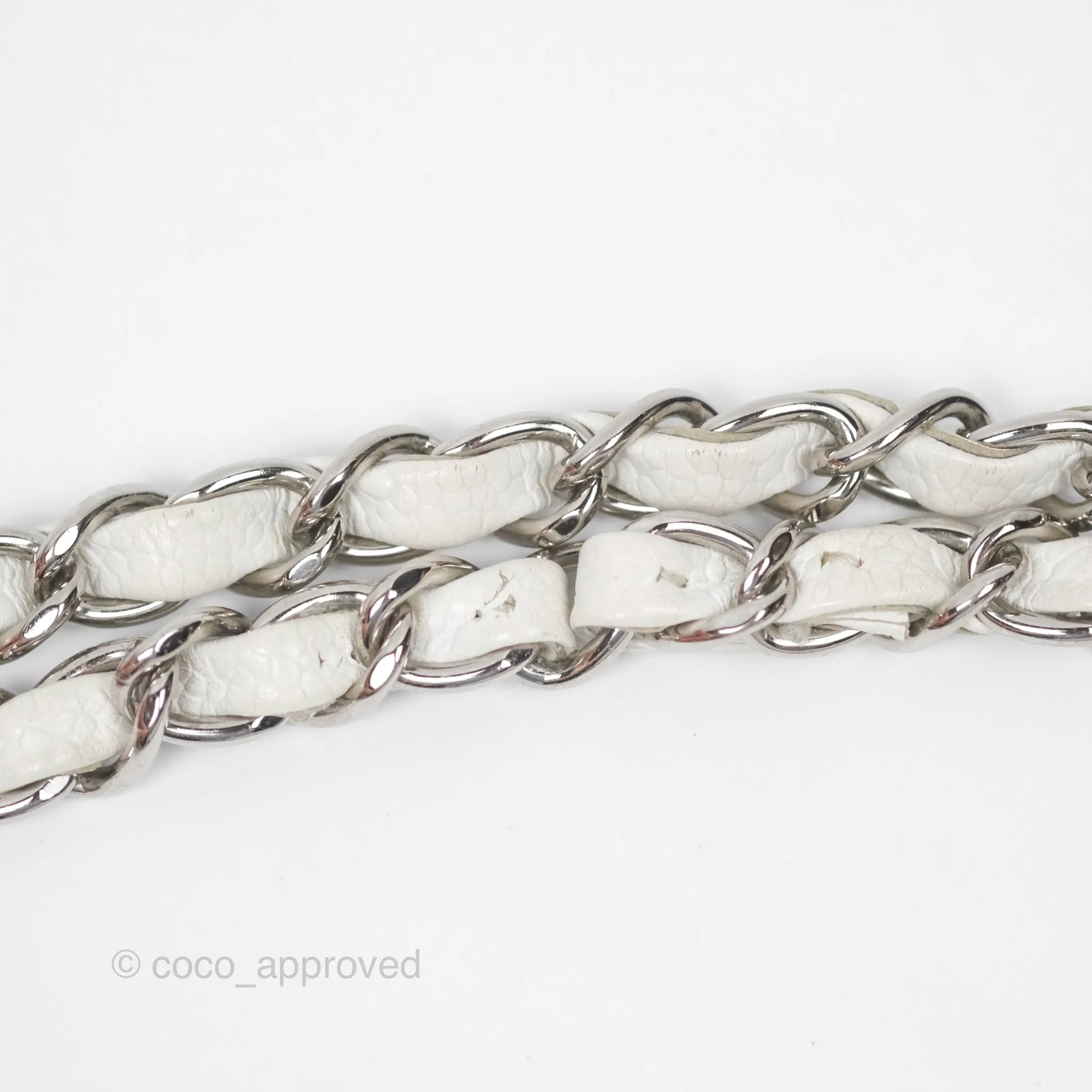 Chanel Classic M/L Medium Flap Quilted White Caviar Silver Hardware