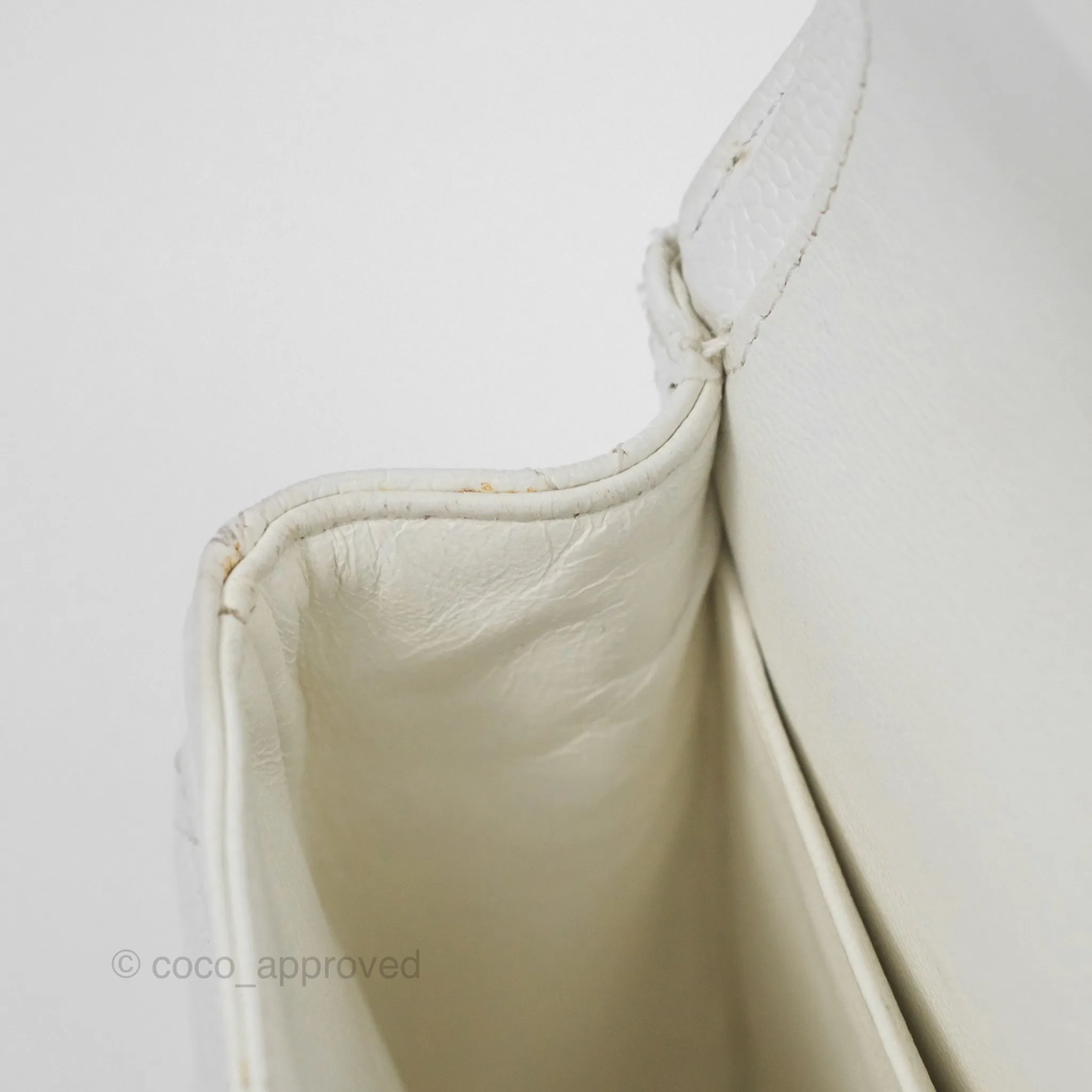 Chanel Classic M/L Medium Flap Quilted White Caviar Silver Hardware
