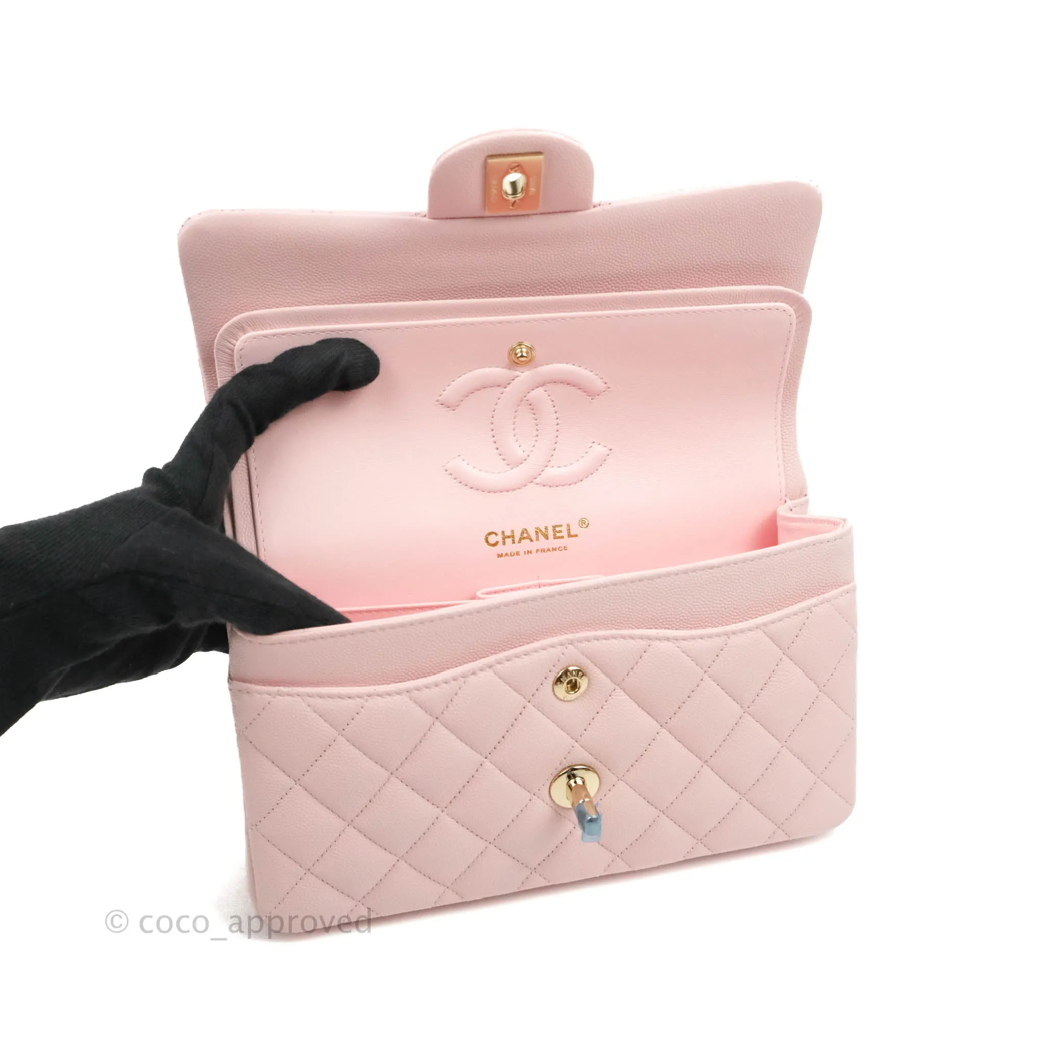 Chanel Classic Small S/M Flap Pink Caviar Gold Hardware 22S
