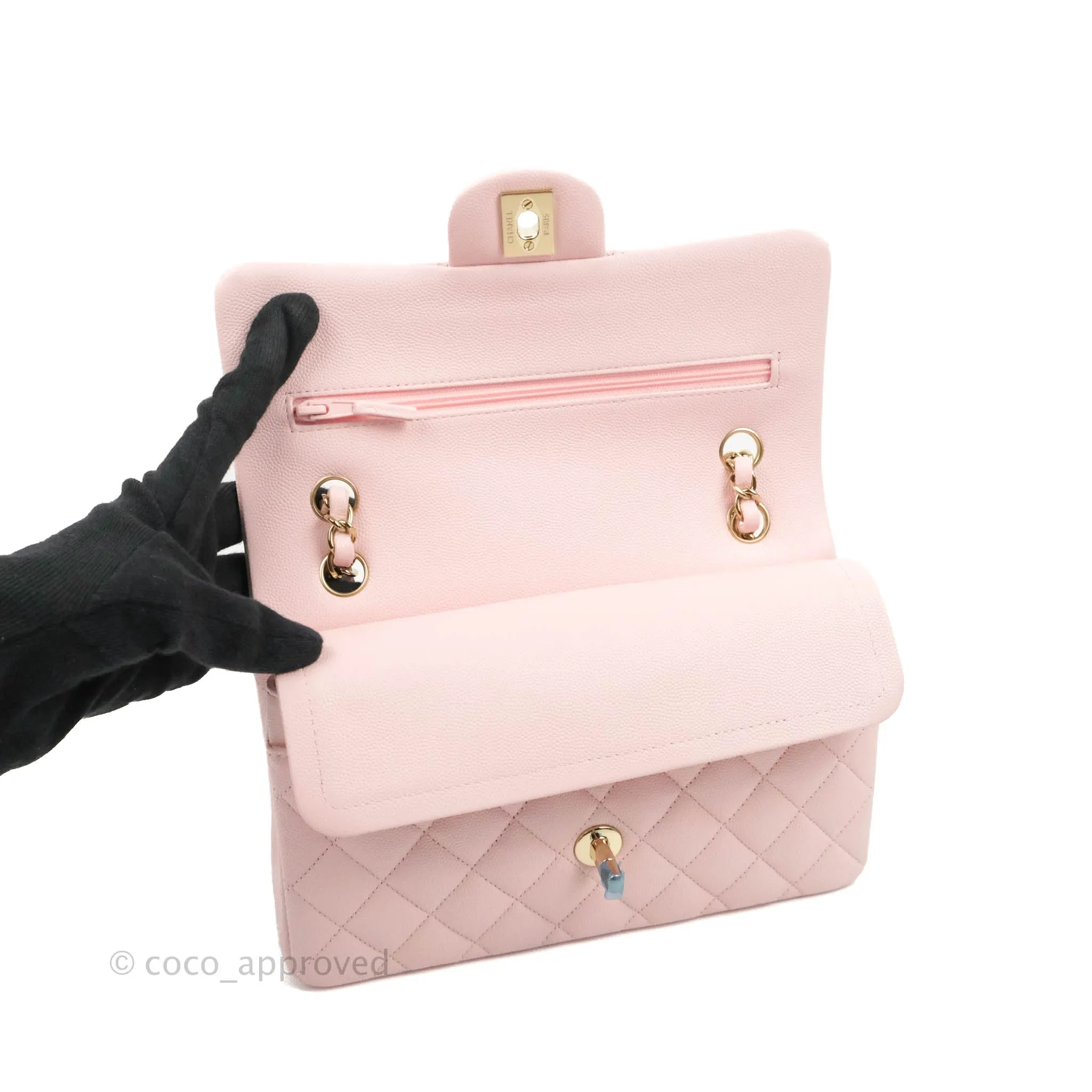Chanel Classic Small S/M Flap Pink Caviar Gold Hardware 22S
