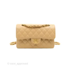 Chanel Classic Small S/M Quilted Flap Beige Caviar Gold Hardware