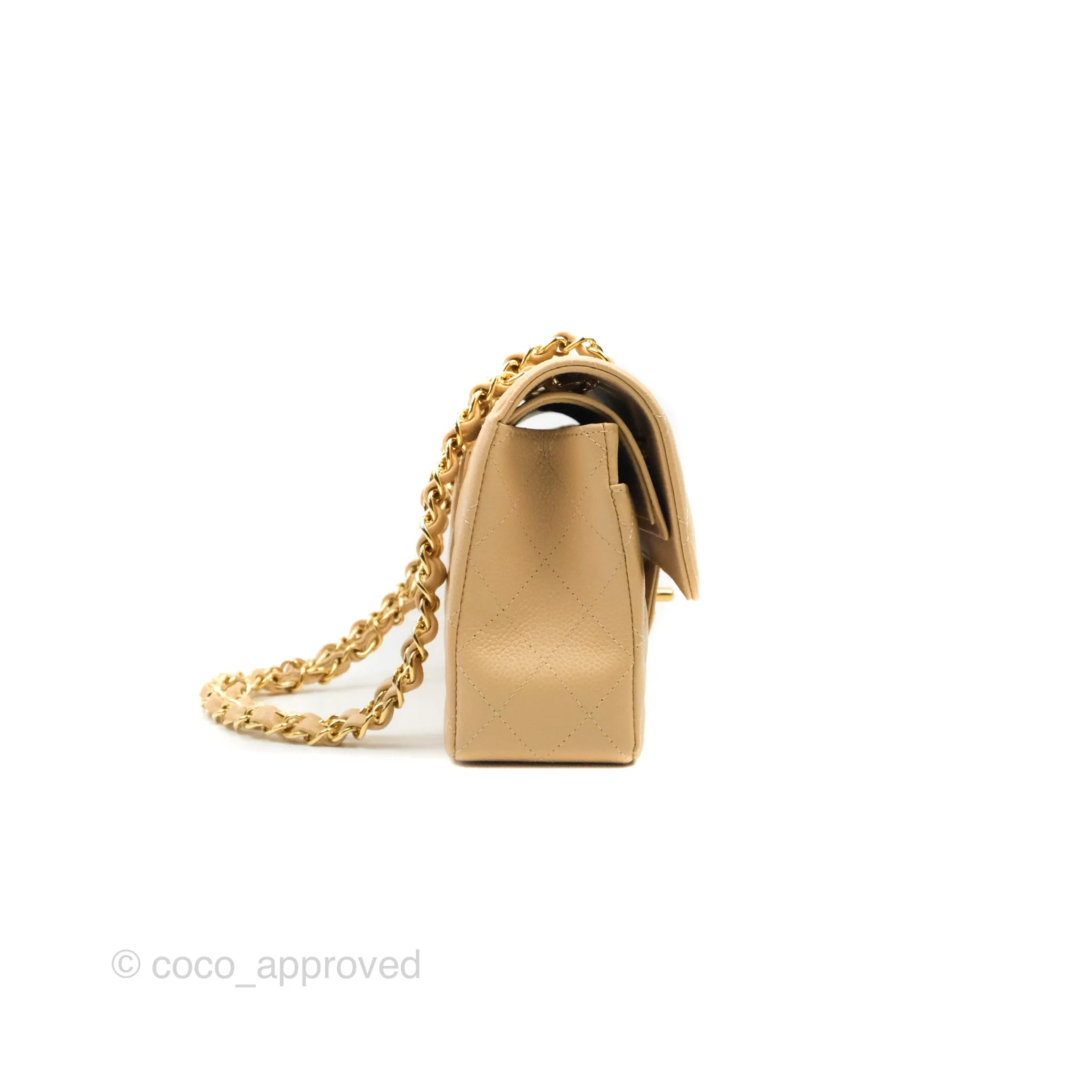 Chanel Classic Small S/M Quilted Flap Beige Caviar Gold Hardware