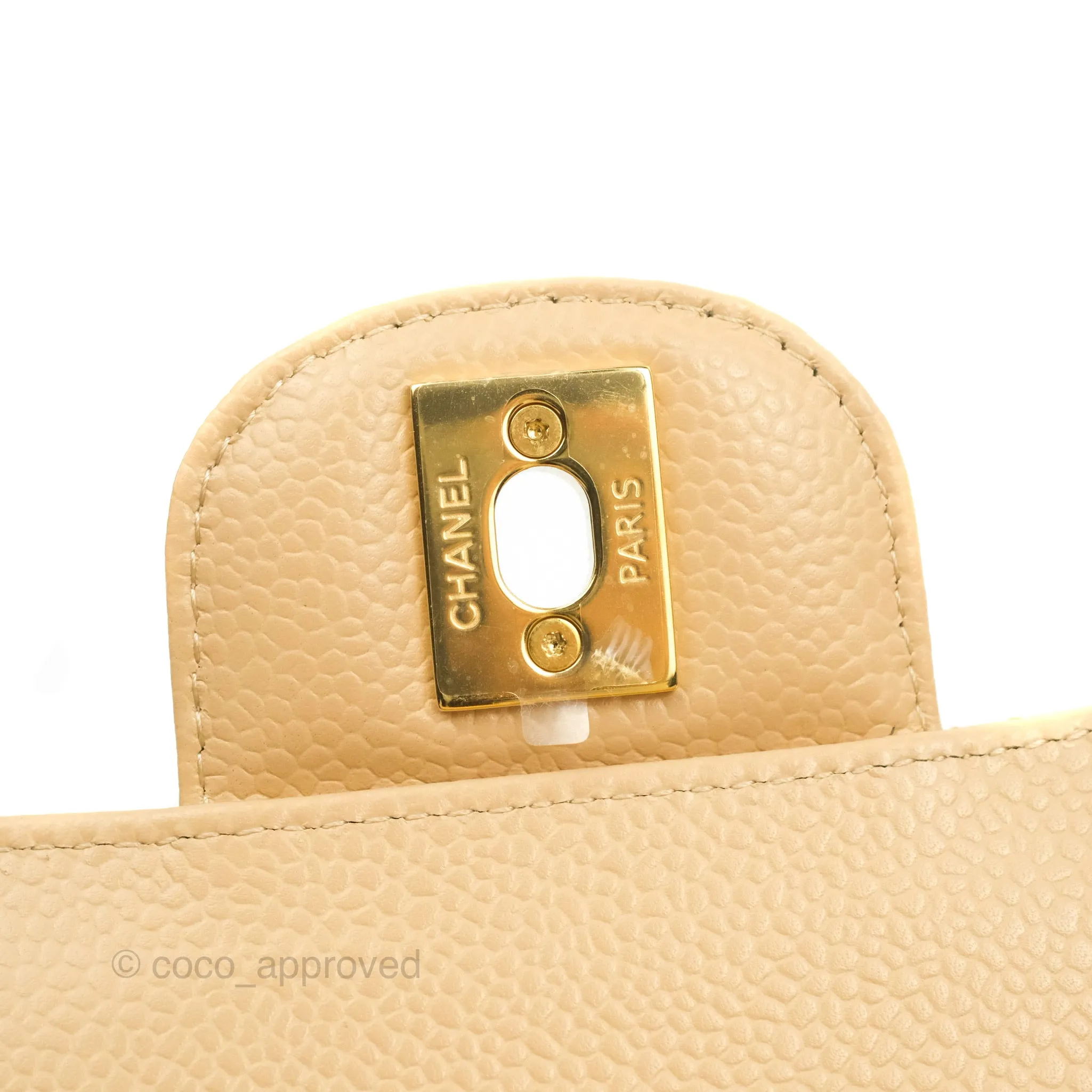 Chanel Classic Small S/M Quilted Flap Beige Caviar Gold Hardware