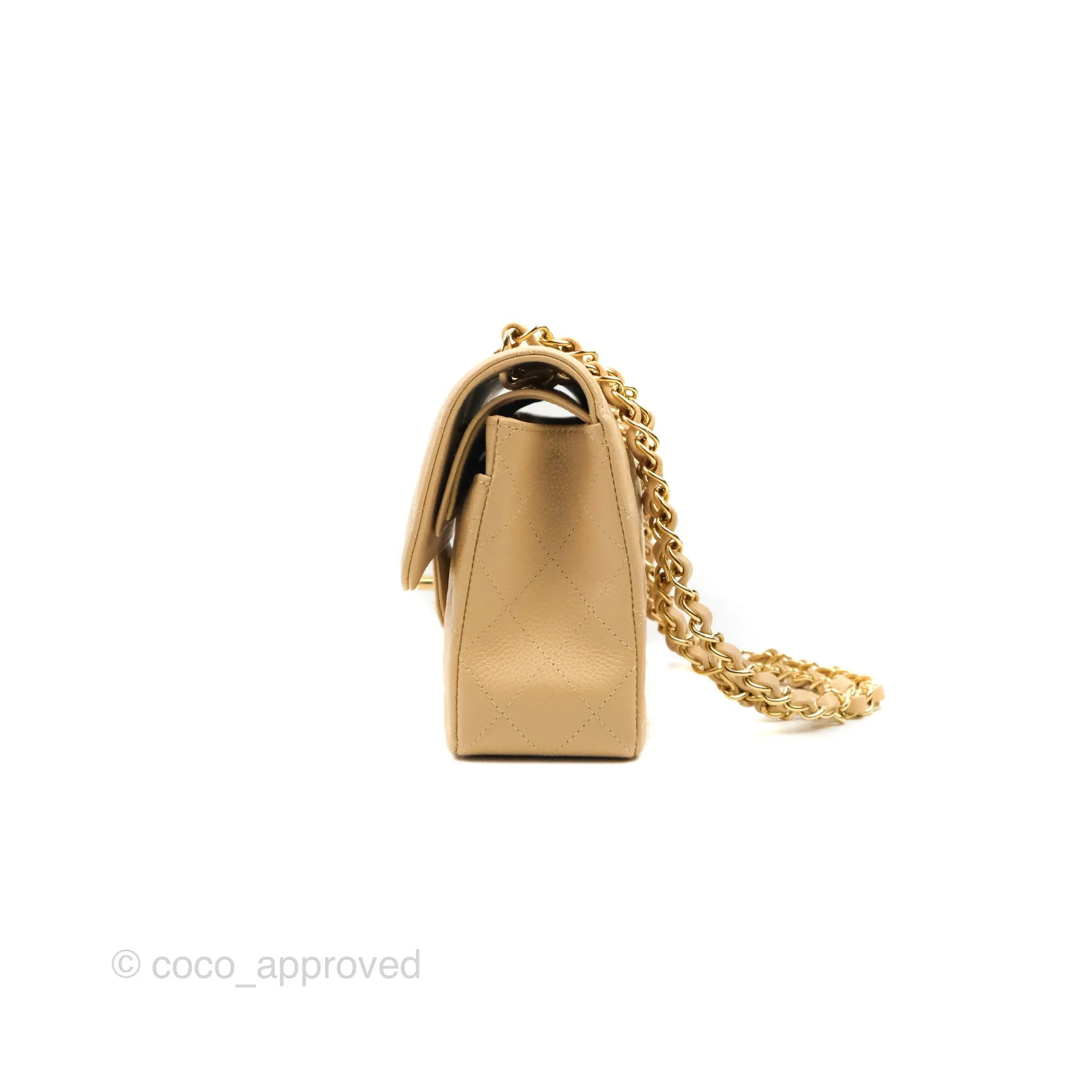 Chanel Classic Small S/M Quilted Flap Beige Caviar Gold Hardware