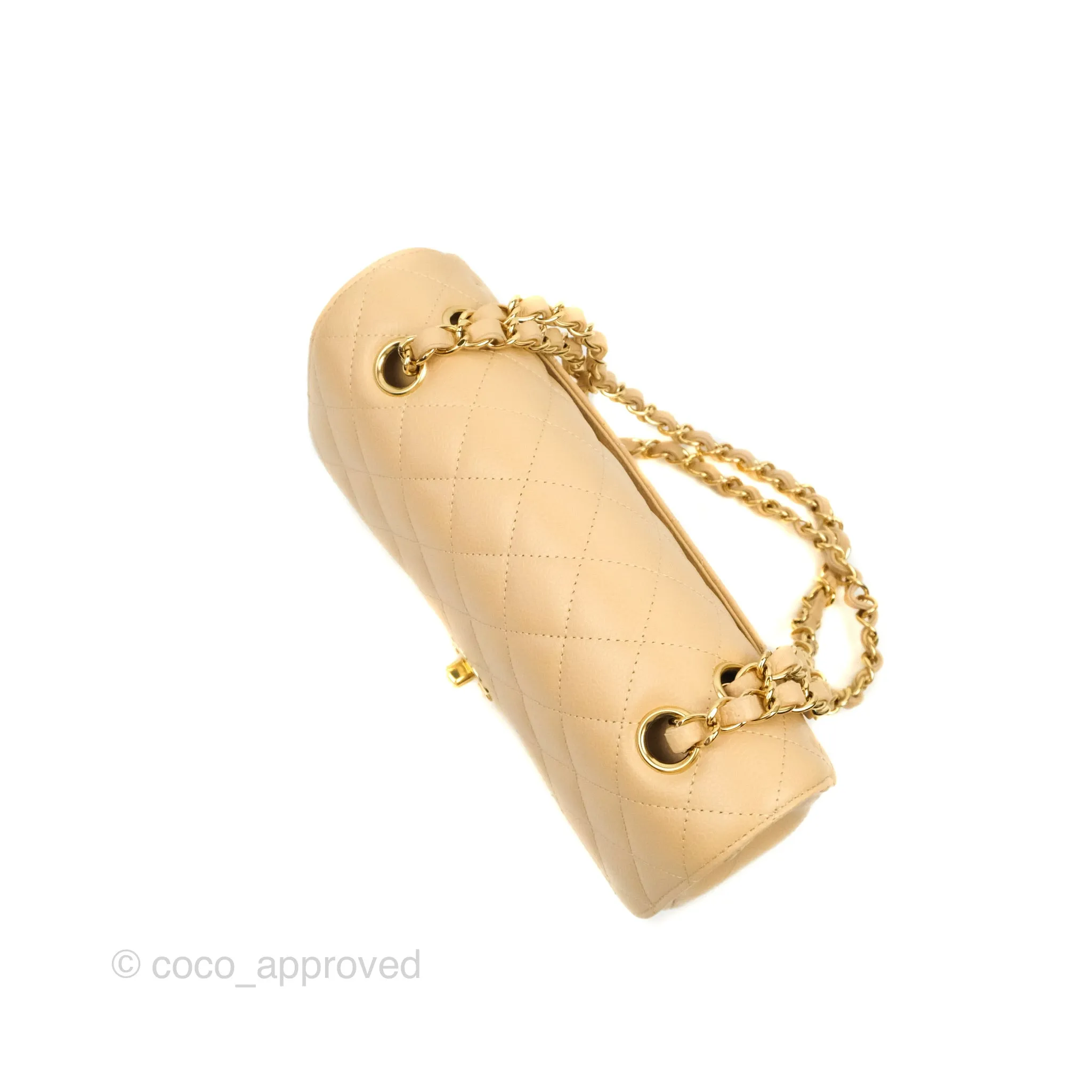 Chanel Classic Small S/M Quilted Flap Beige Caviar Gold Hardware