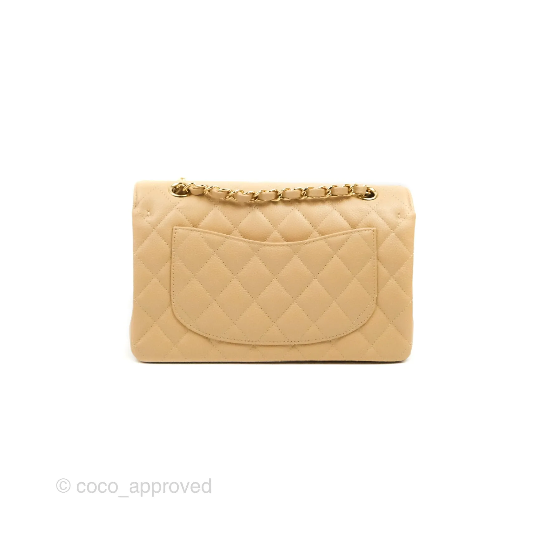 Chanel Classic Small S/M Quilted Flap Beige Caviar Gold Hardware