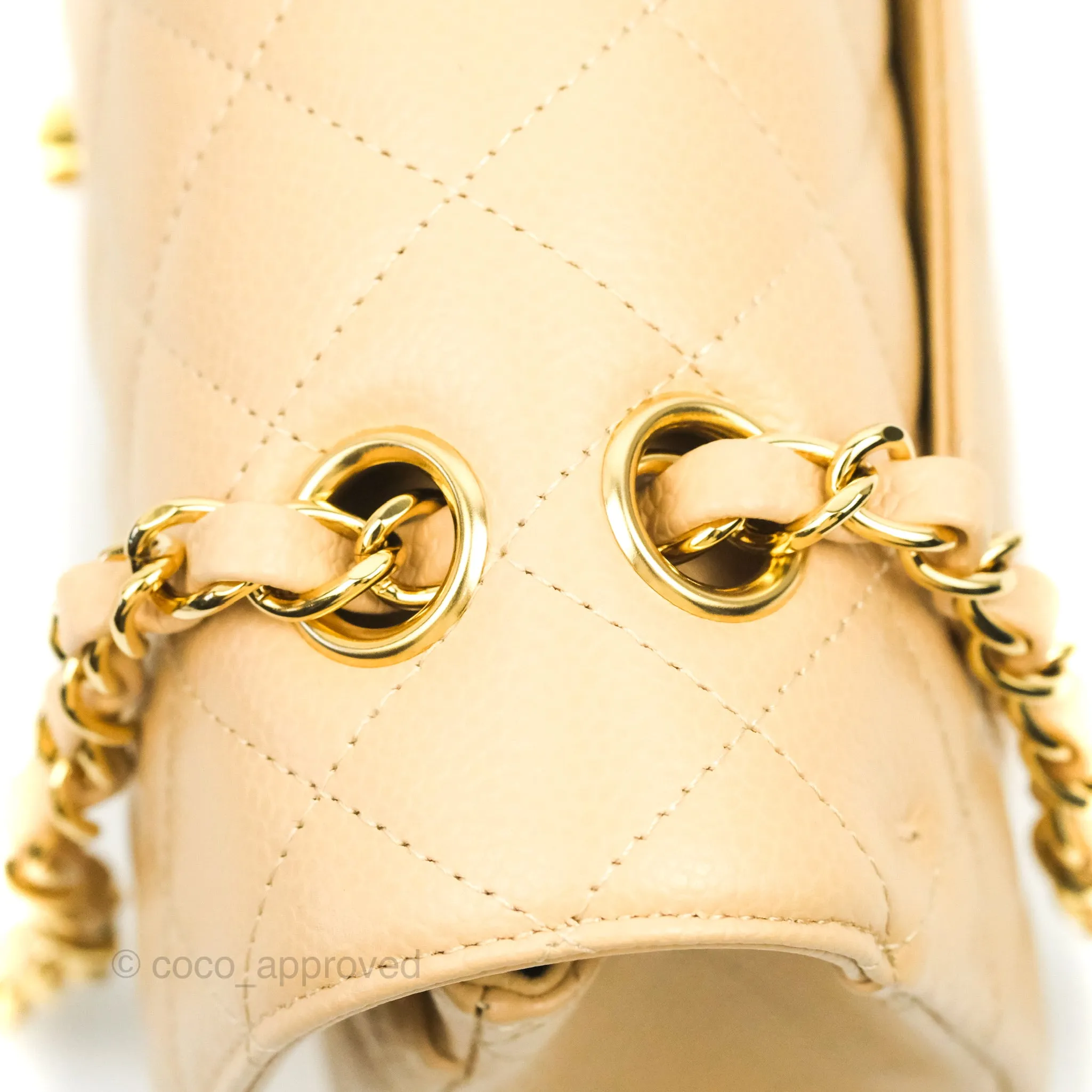 Chanel Classic Small S/M Quilted Flap Beige Caviar Gold Hardware
