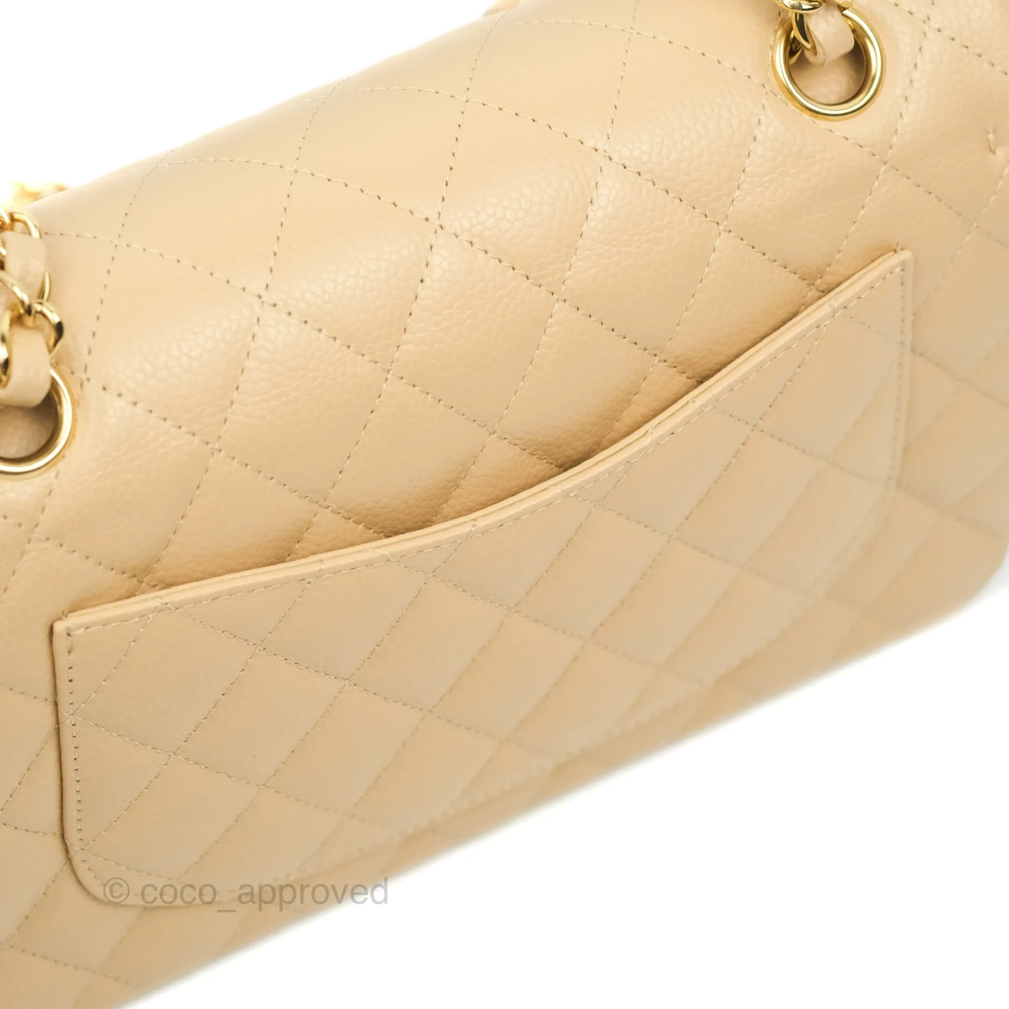 Chanel Classic Small S/M Quilted Flap Beige Caviar Gold Hardware