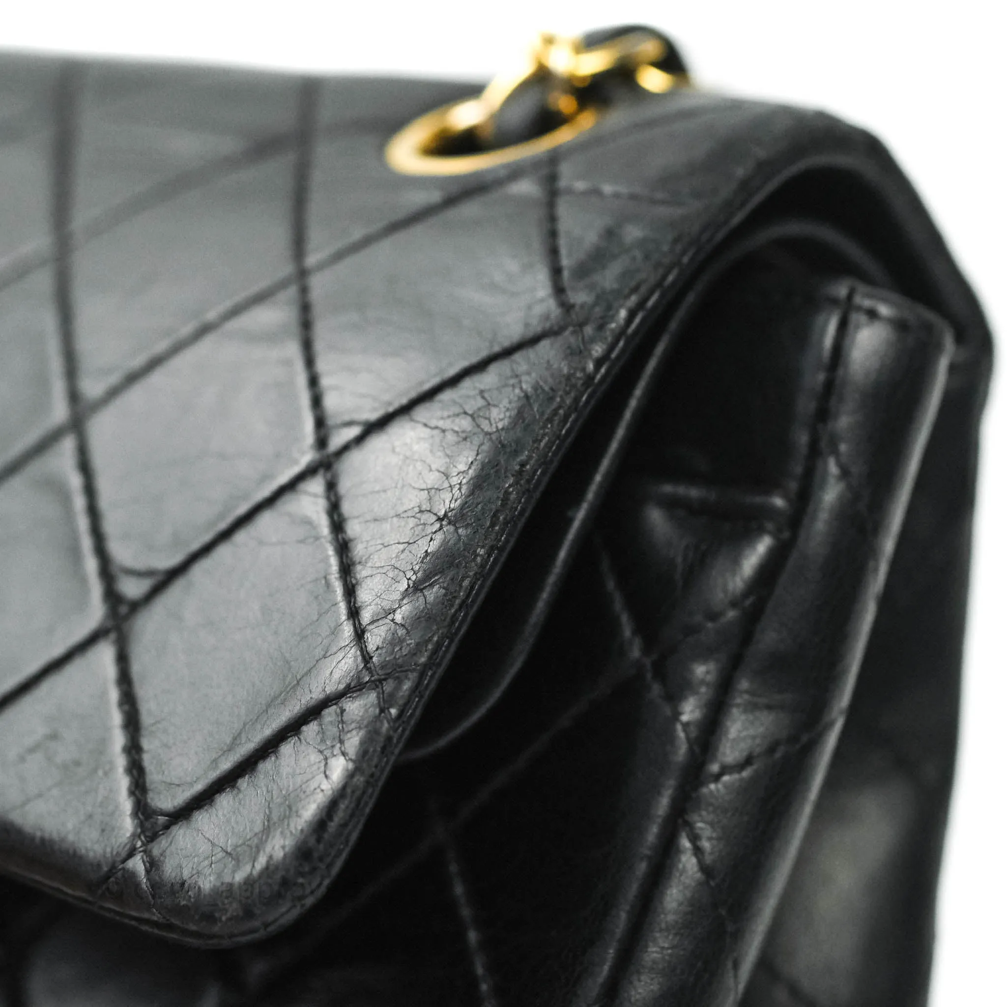 Chanel Classic Vintage Small S/M Flap Black Lambskin 24K Gold Hardware