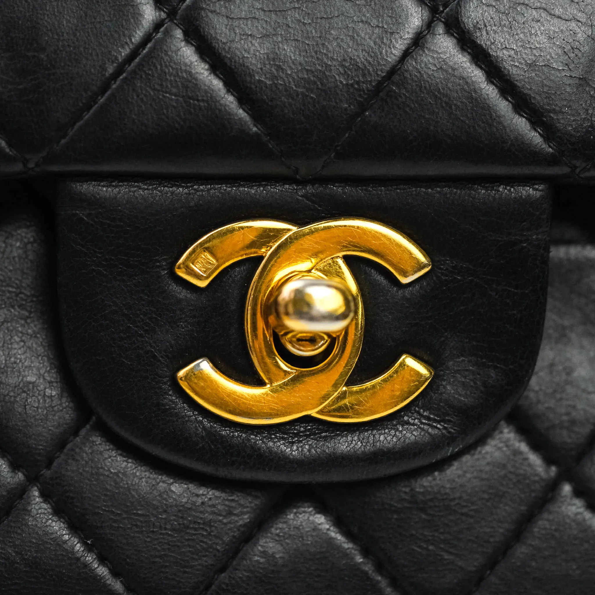 Chanel Classic Vintage Small S/M Flap Black Lambskin 24K Gold Hardware