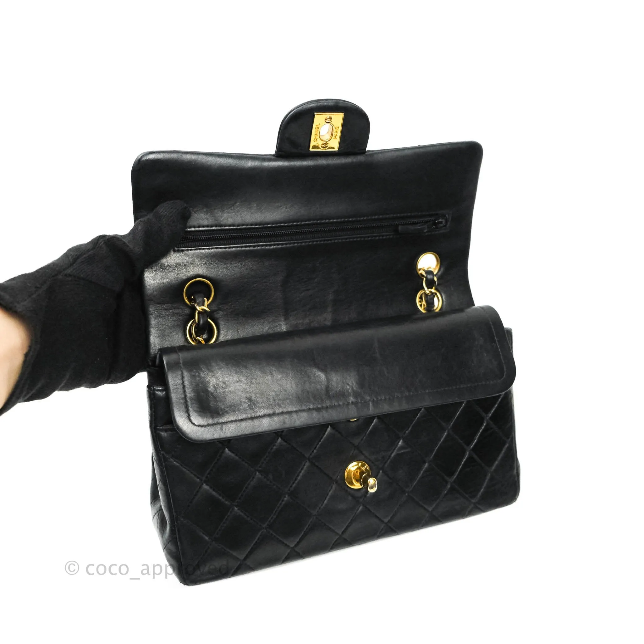 Chanel Classic Vintage Small S/M Flap Black Lambskin 24K Gold Hardware