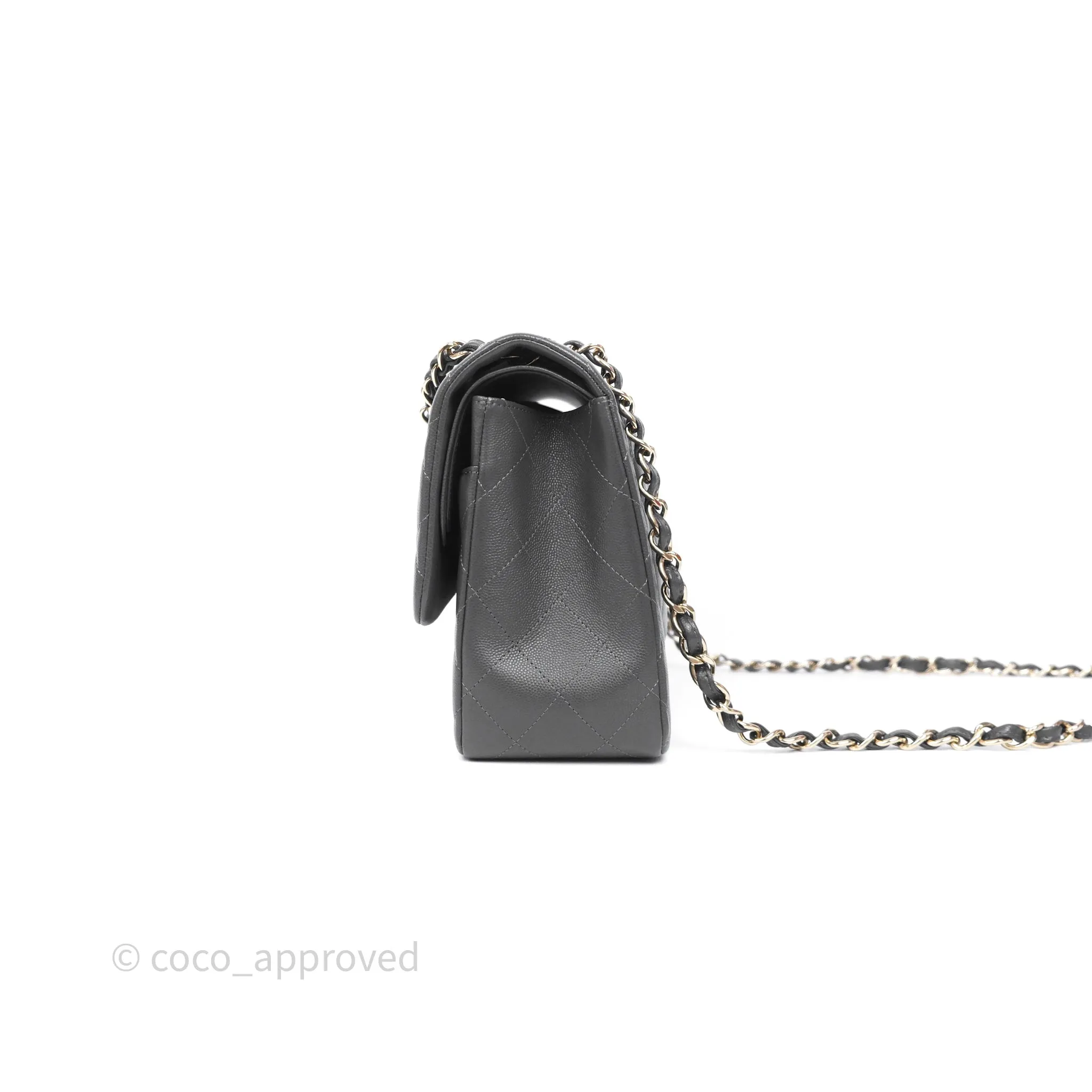 Chanel Jumbo Classic Double Flap Quilted Dark Grey Caviar Gold Hardware⁣⁣
