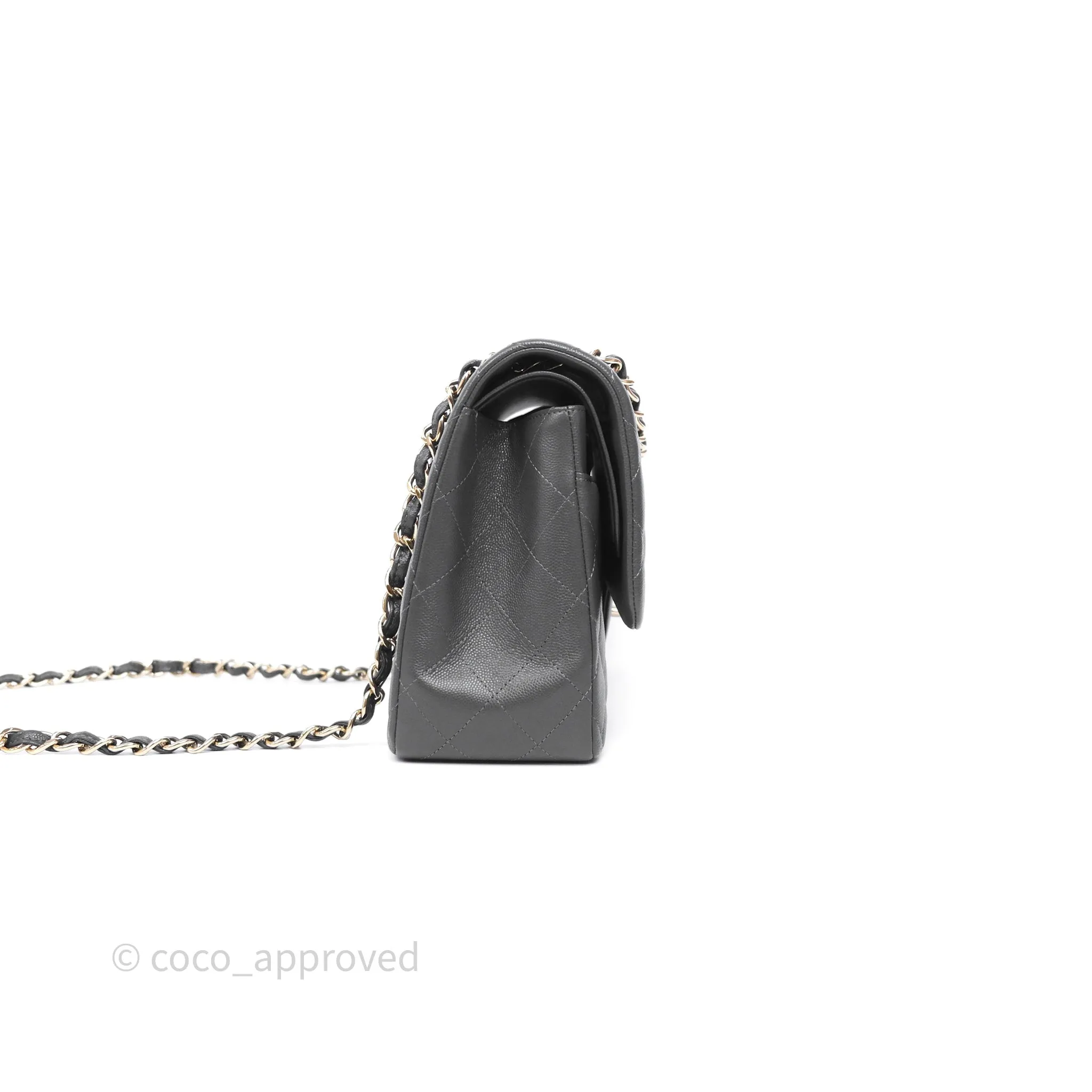 Chanel Jumbo Classic Double Flap Quilted Dark Grey Caviar Gold Hardware⁣⁣