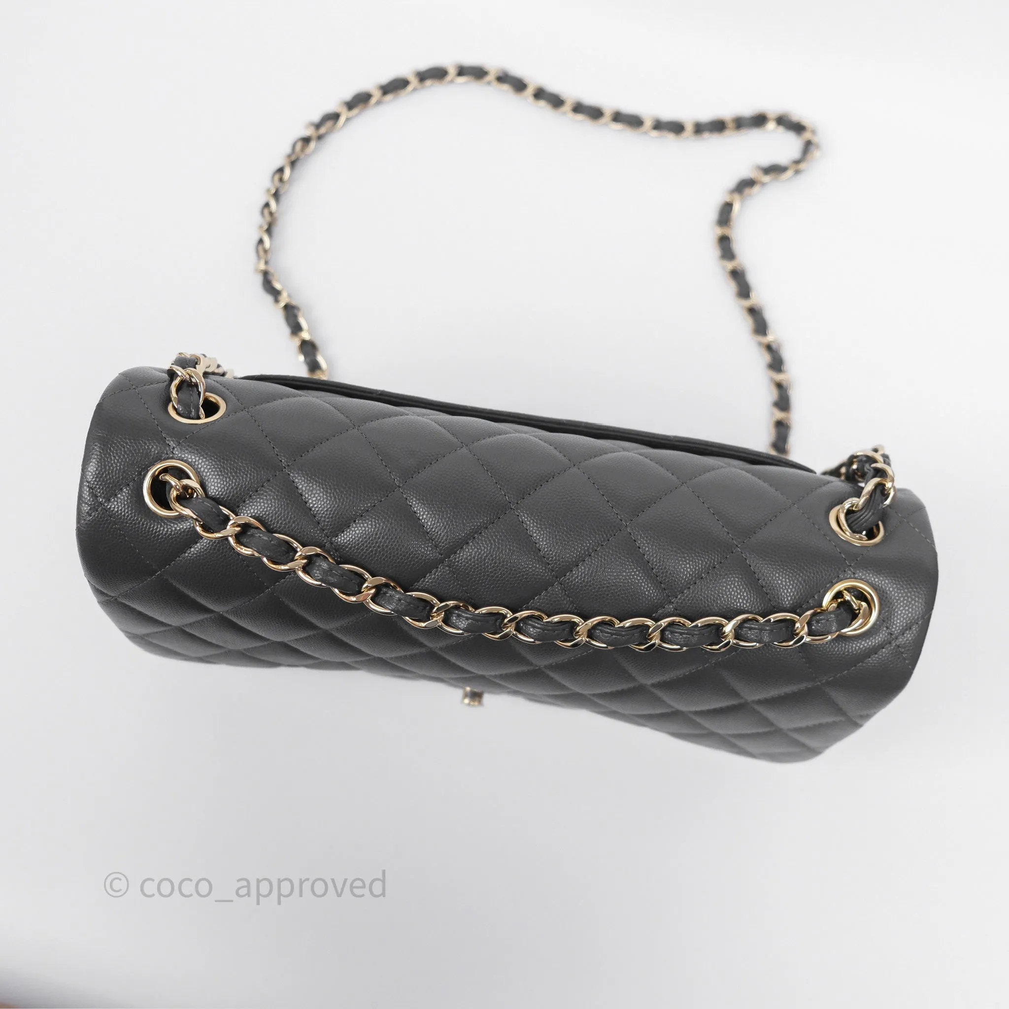 Chanel Jumbo Classic Double Flap Quilted Dark Grey Caviar Gold Hardware⁣⁣