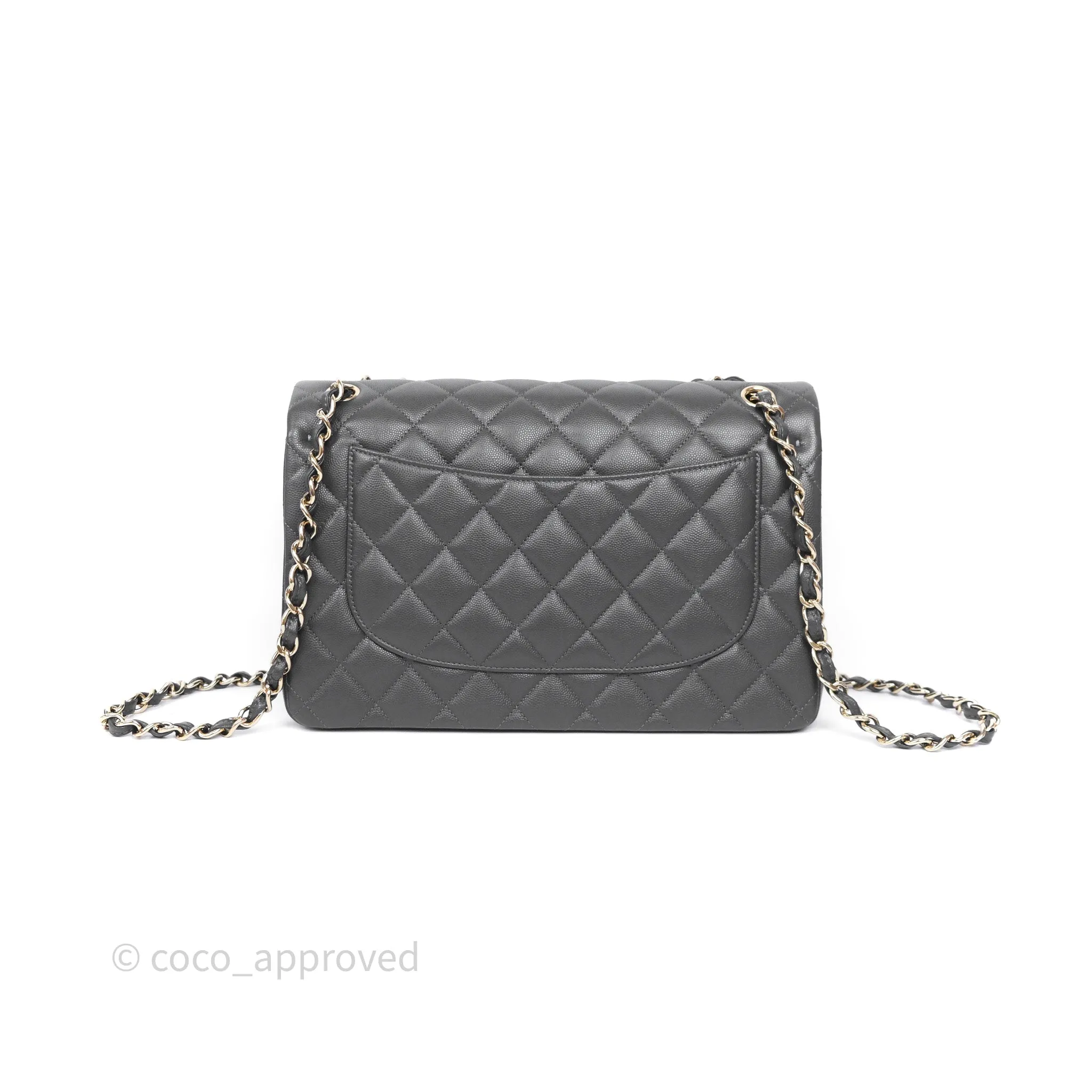Chanel Jumbo Classic Double Flap Quilted Dark Grey Caviar Gold Hardware⁣⁣