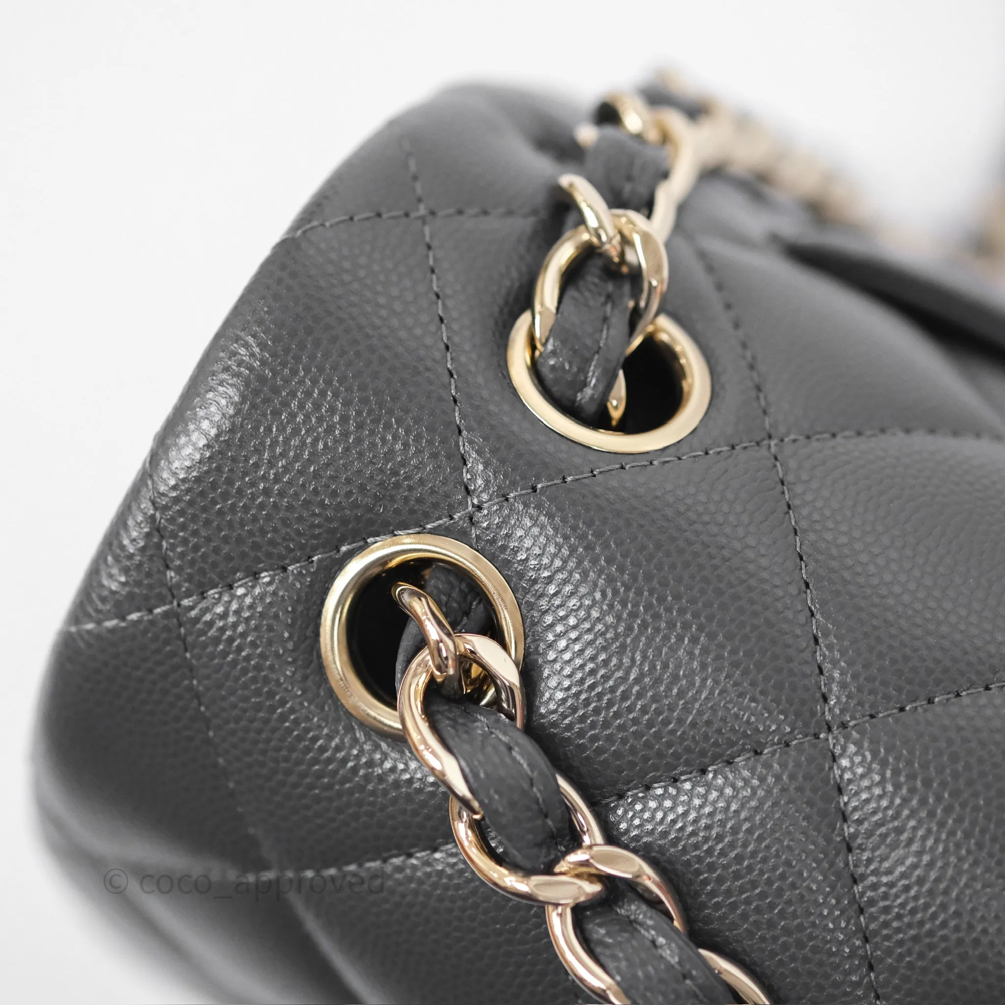 Chanel Jumbo Classic Double Flap Quilted Dark Grey Caviar Gold Hardware⁣⁣