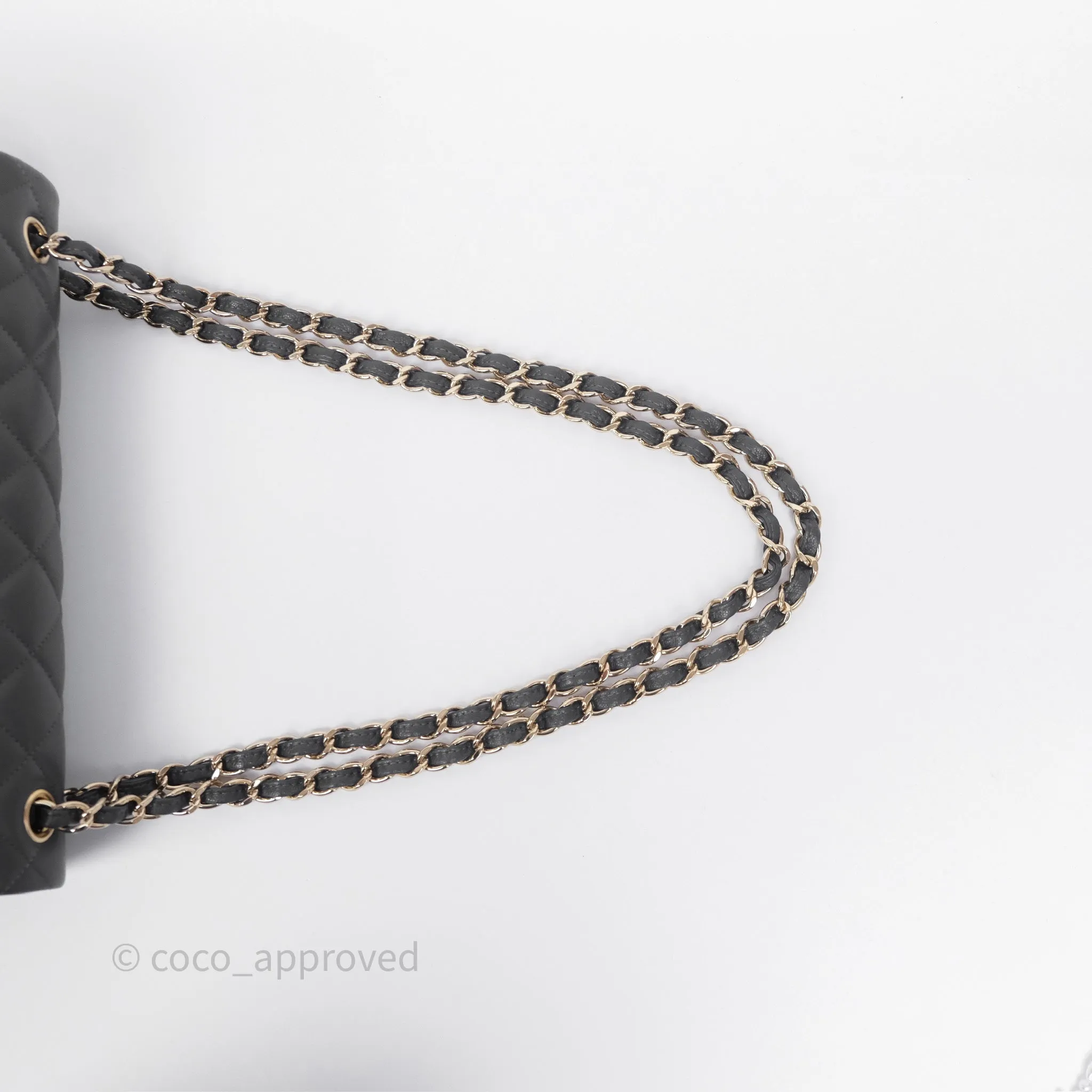 Chanel Jumbo Classic Double Flap Quilted Dark Grey Caviar Gold Hardware⁣⁣