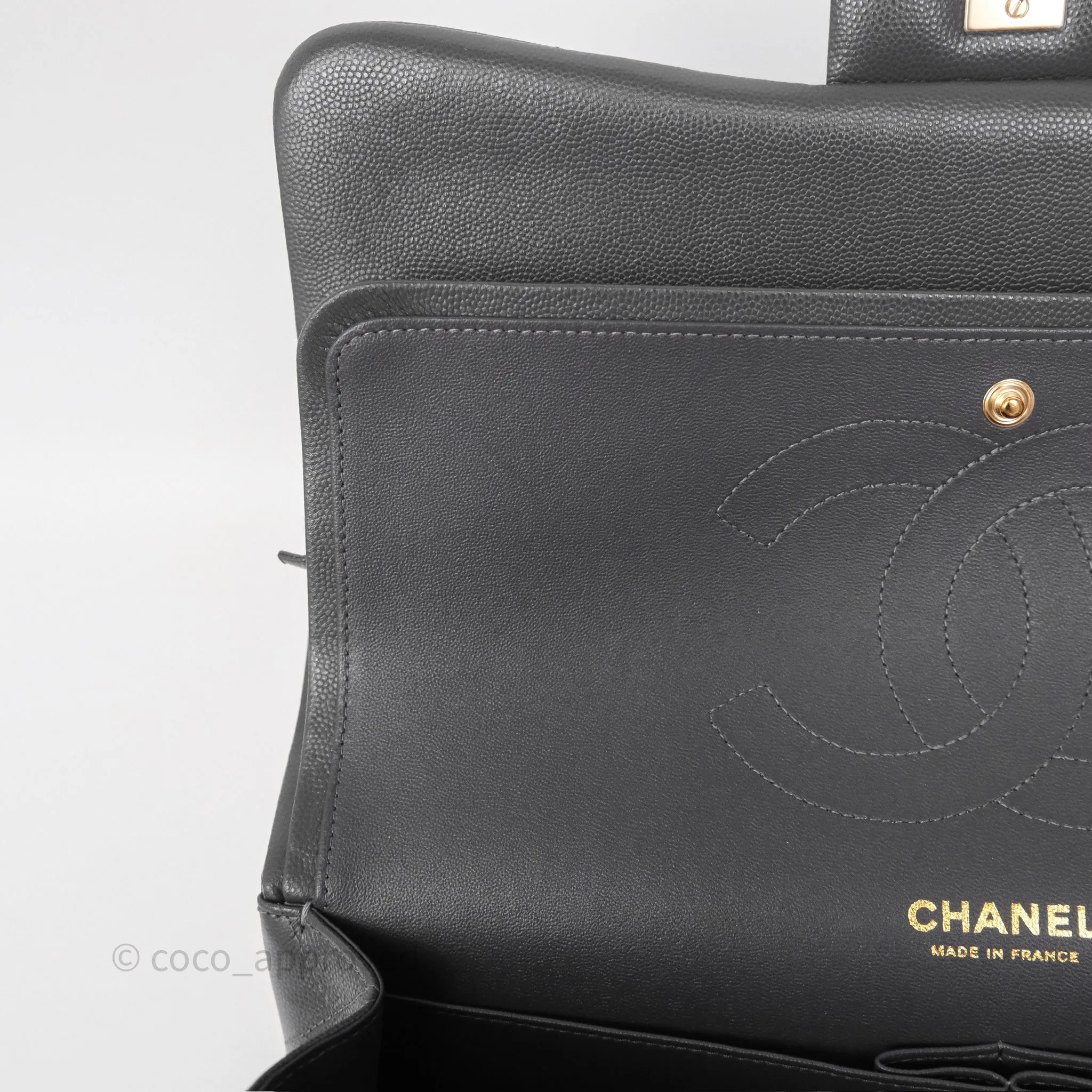 Chanel Jumbo Classic Double Flap Quilted Dark Grey Caviar Gold Hardware⁣⁣