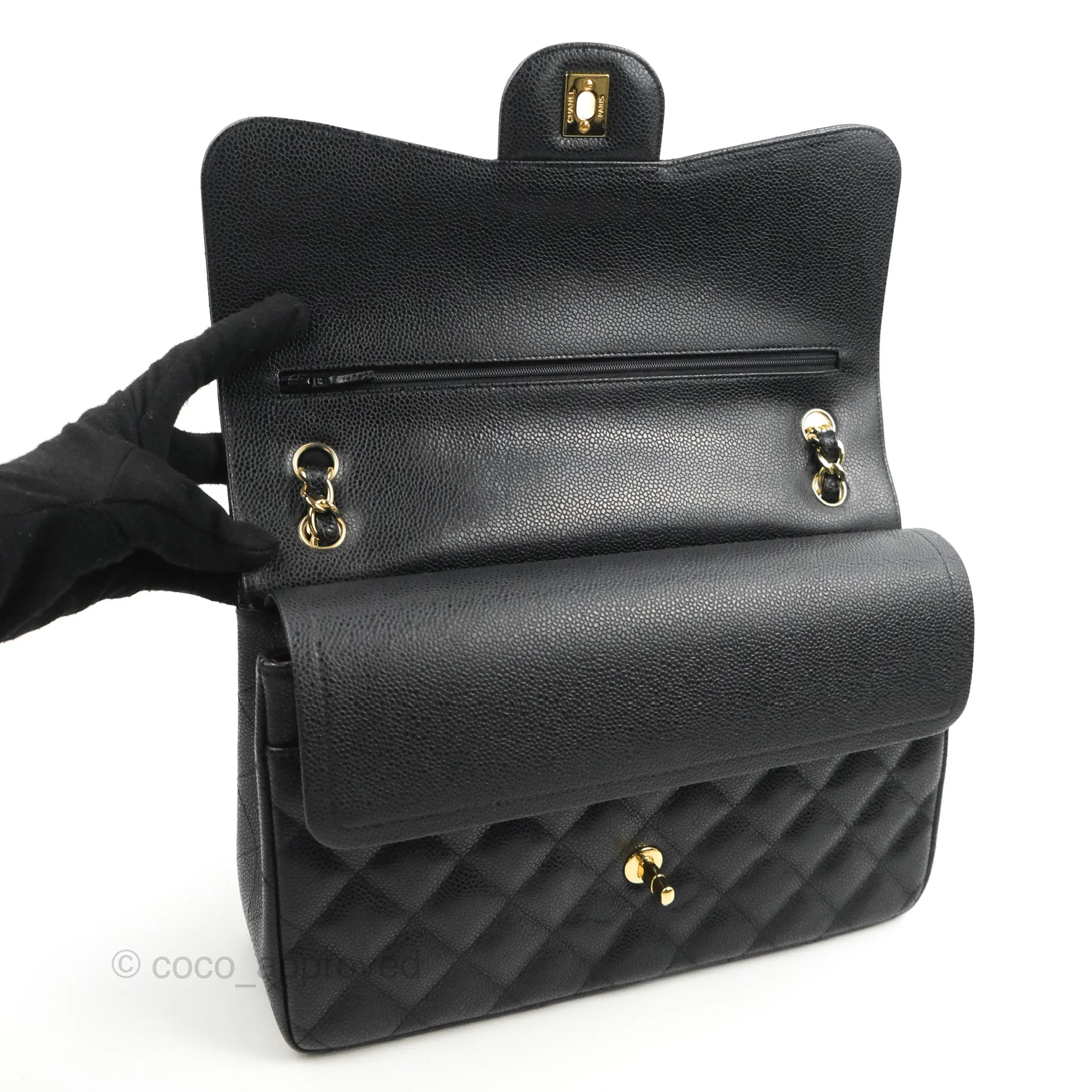 Chanel Jumbo Double Flap Black Caviar Gold Hardware⁣⁣
