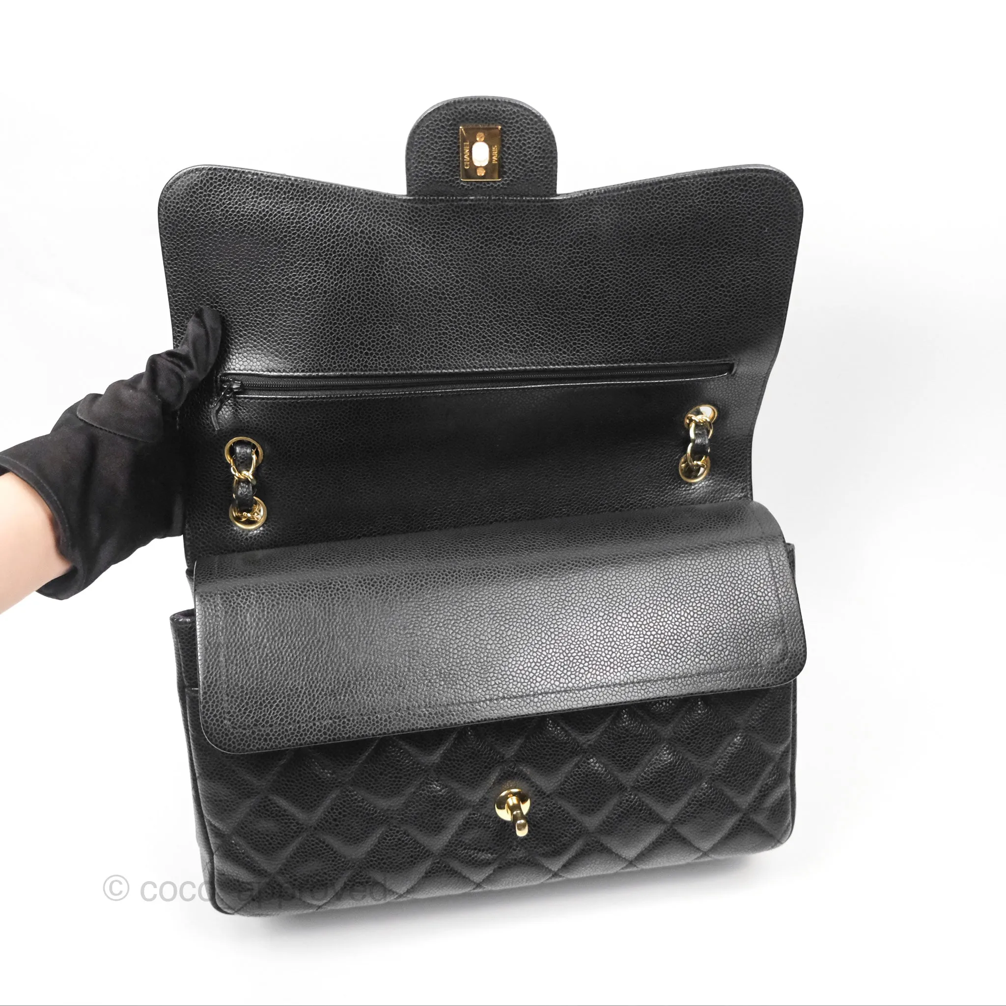 Chanel Jumbo Double Flap Black Caviar Gold Hardware⁣⁣