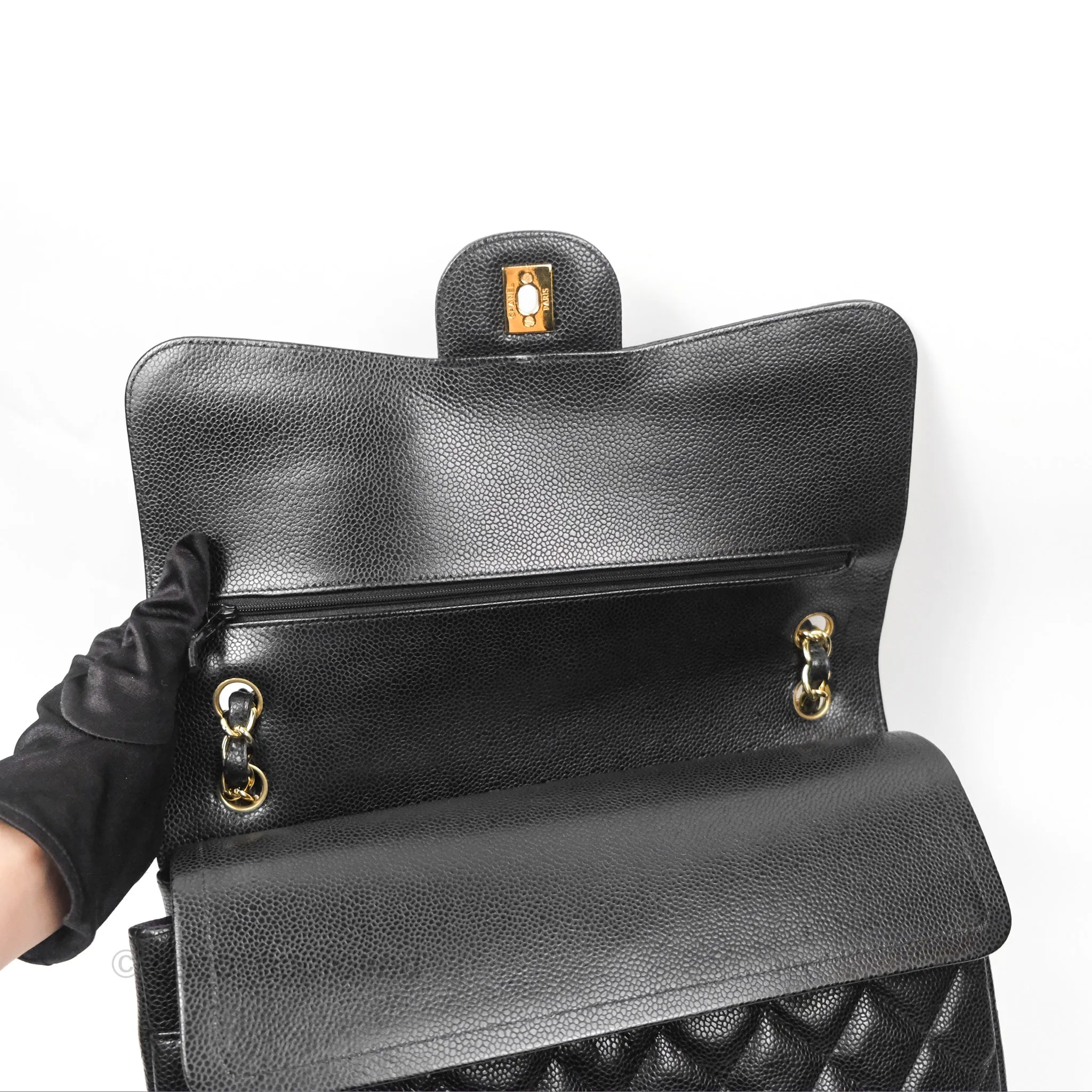 Chanel Jumbo Double Flap Black Caviar Gold Hardware⁣⁣
