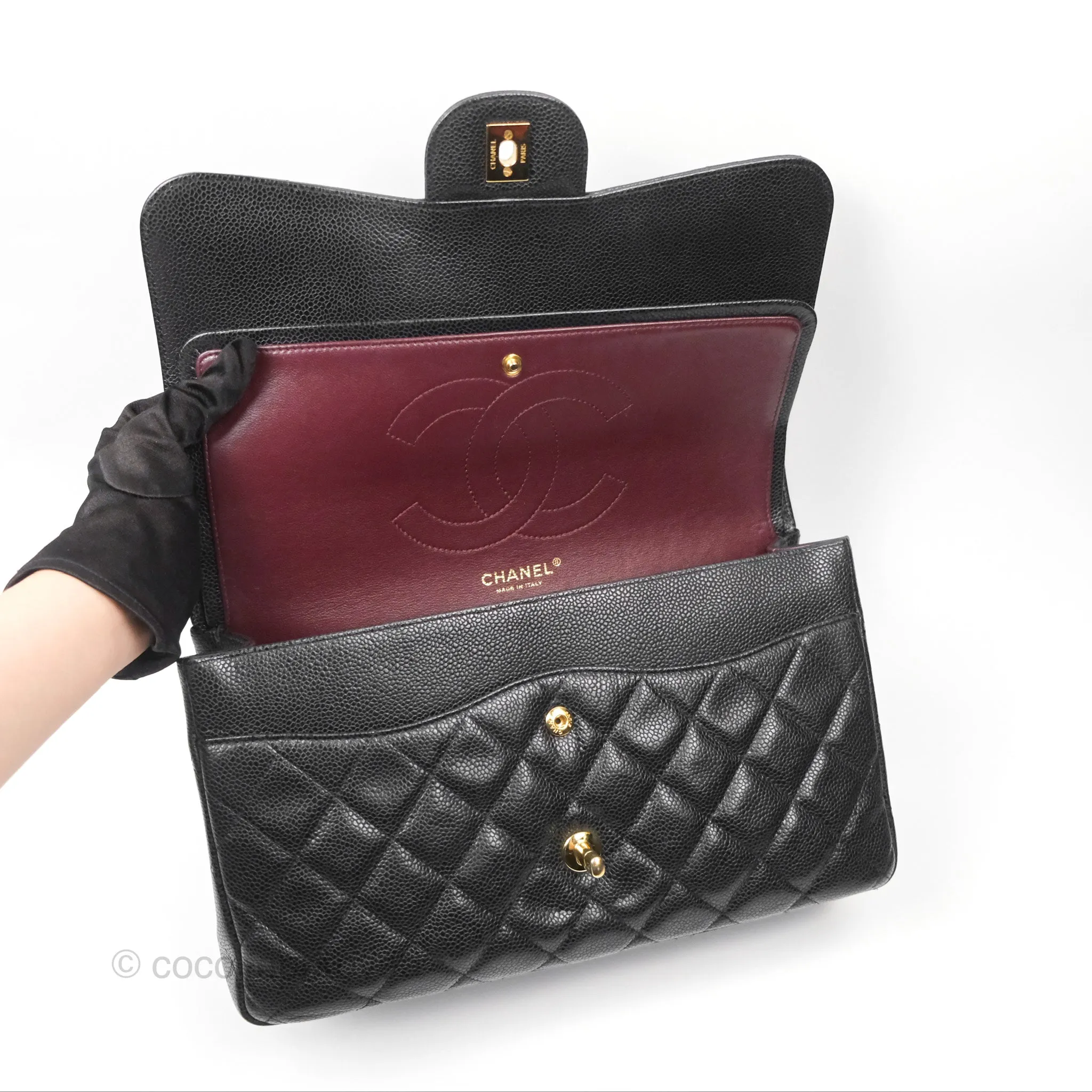Chanel Jumbo Double Flap Black Caviar Gold Hardware⁣⁣