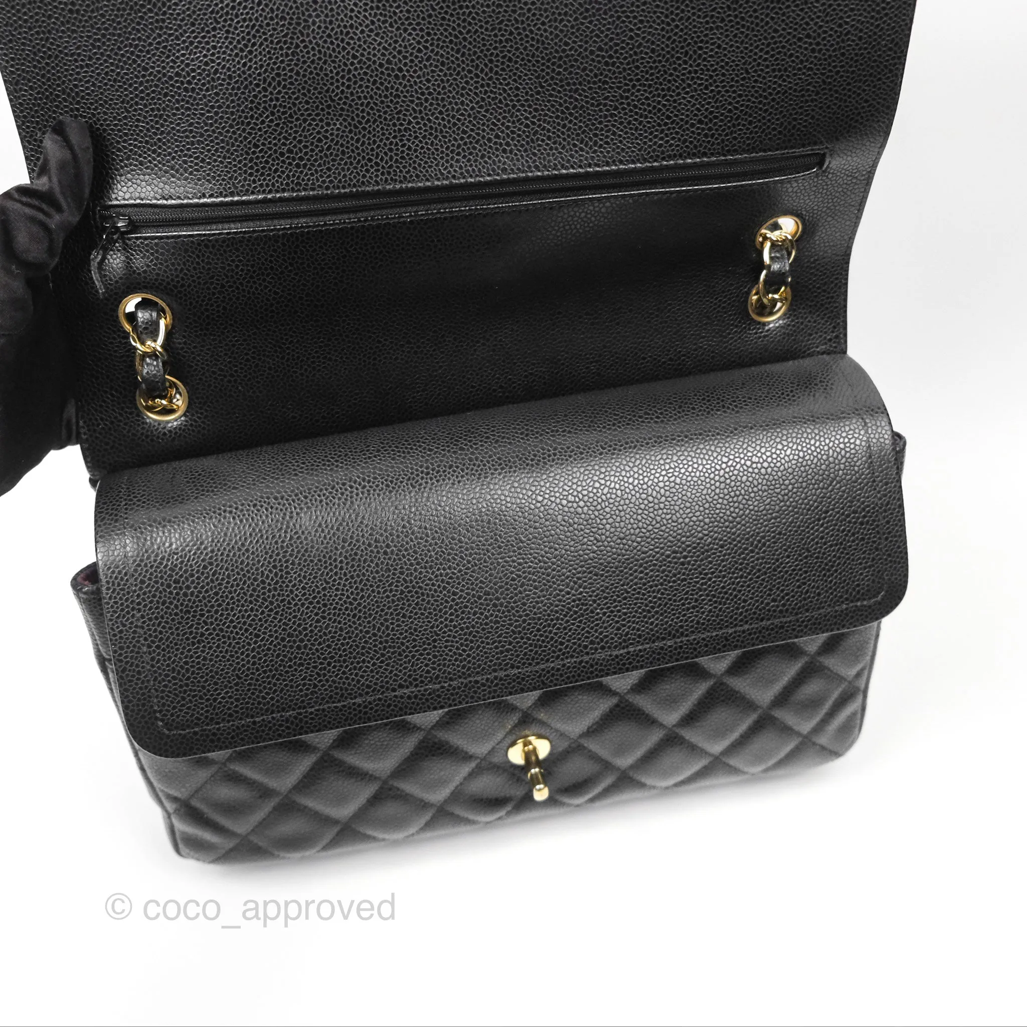Chanel Jumbo Double Flap Black Caviar Gold Hardware⁣⁣