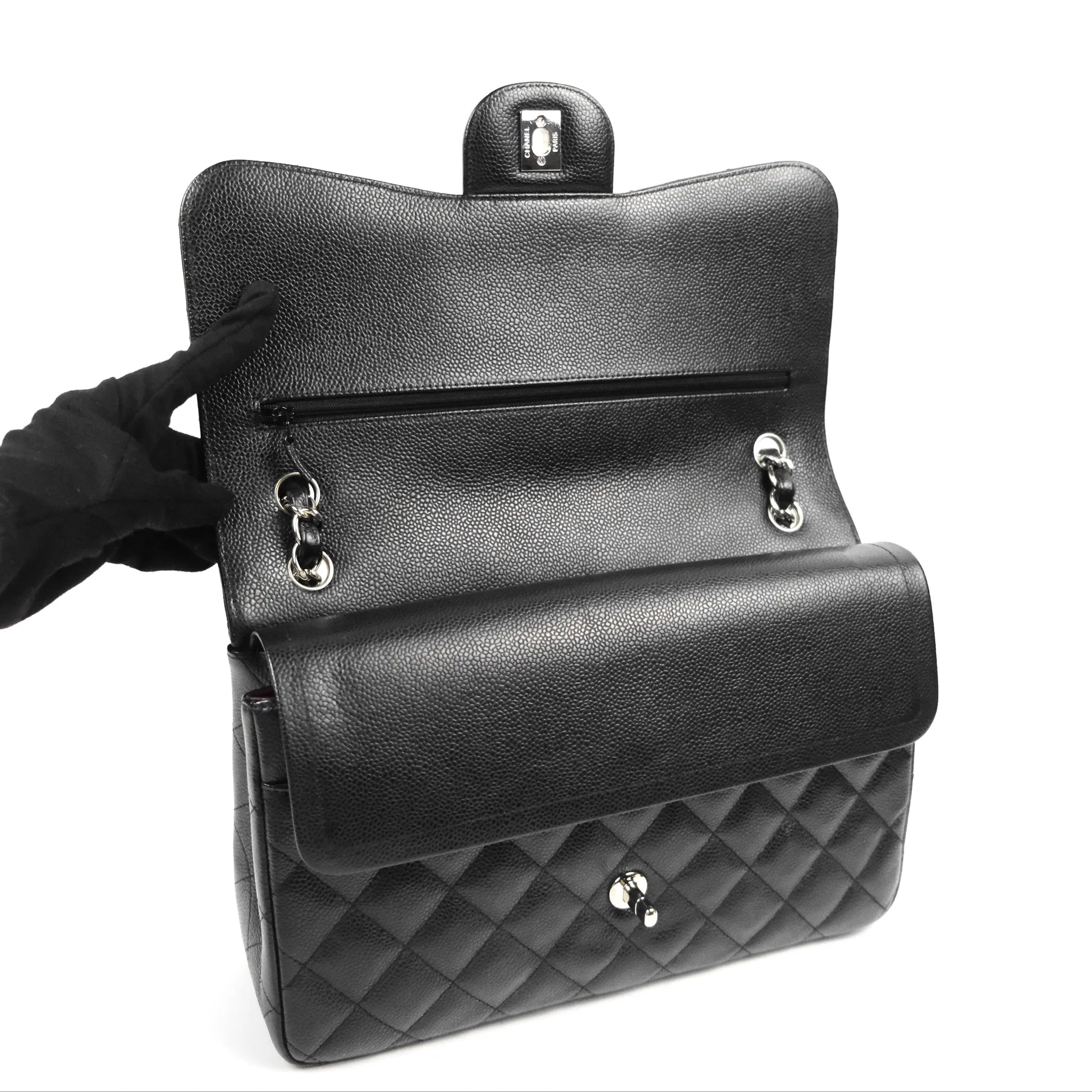 Chanel Jumbo Double Flap Black Caviar Silver Hardware⁣⁣