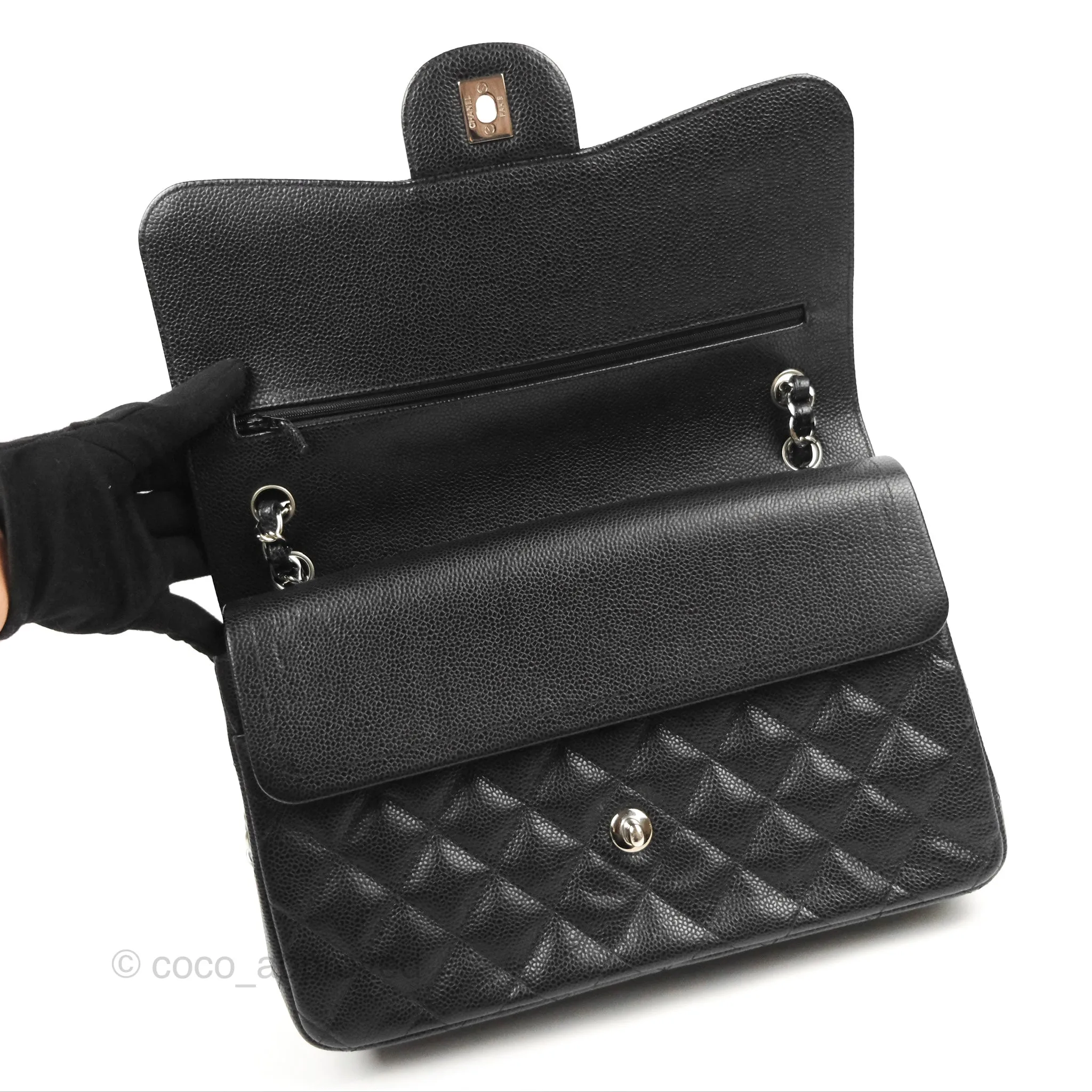 Chanel Jumbo Double Flap Black Caviar Silver Hardware⁣⁣