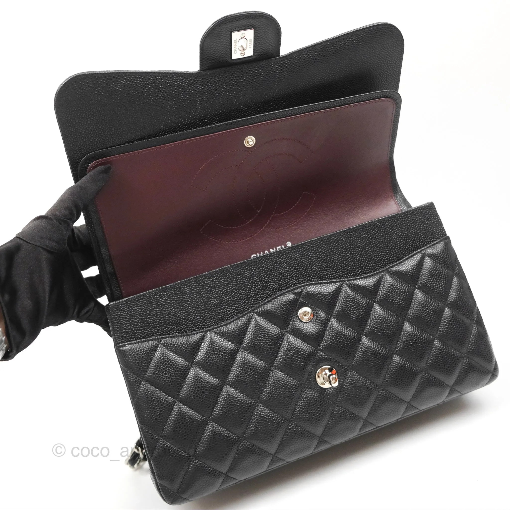 Chanel Jumbo Double Flap Black Caviar Silver Hardware⁣⁣