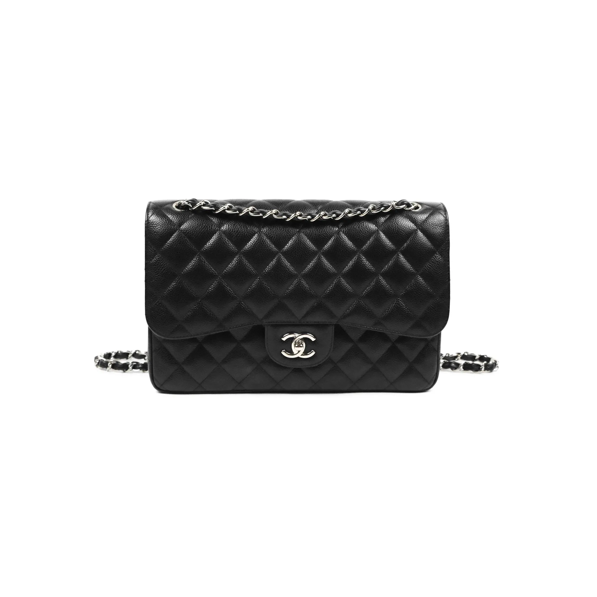 Chanel Jumbo Double Flap Black Caviar Silver Hardware⁣⁣