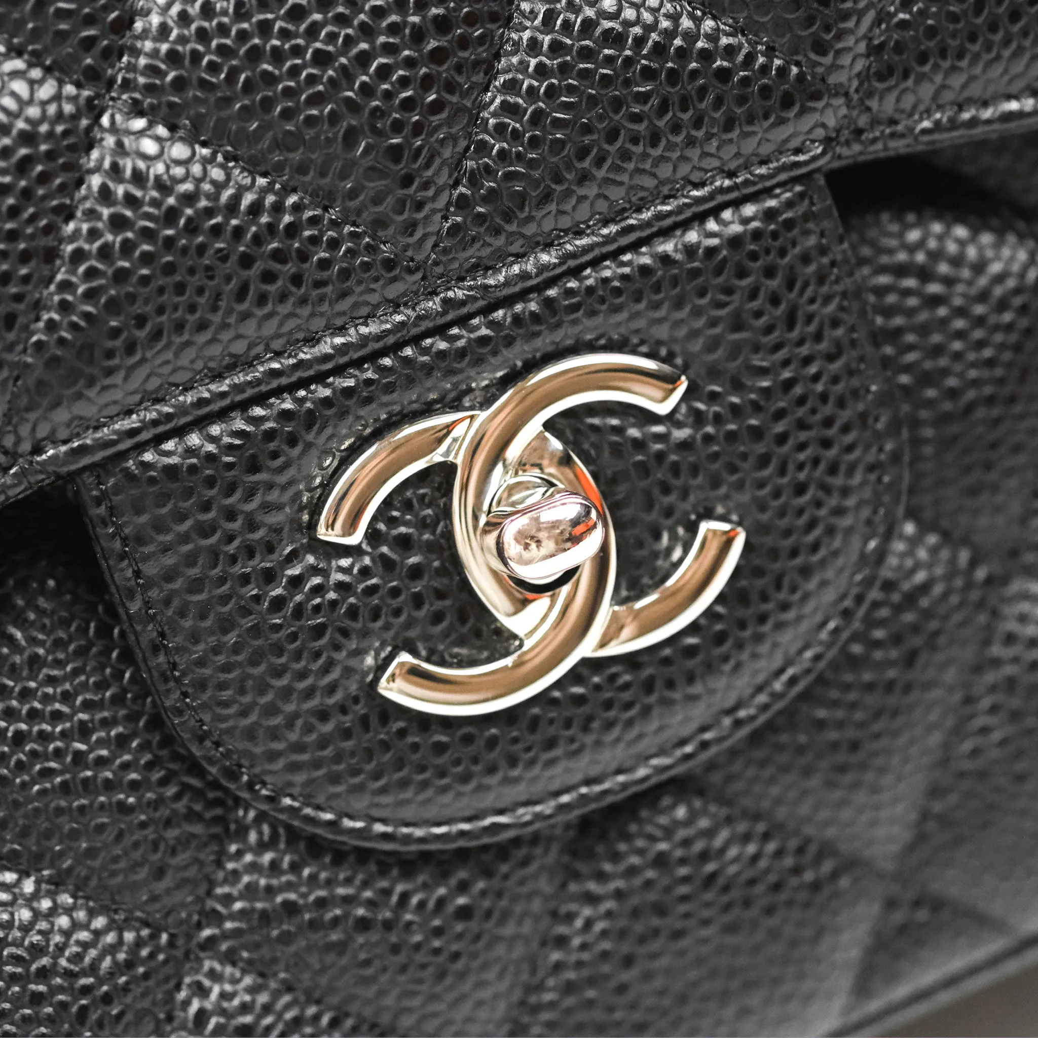 Chanel Jumbo Double Flap Black Caviar Silver Hardware⁣⁣