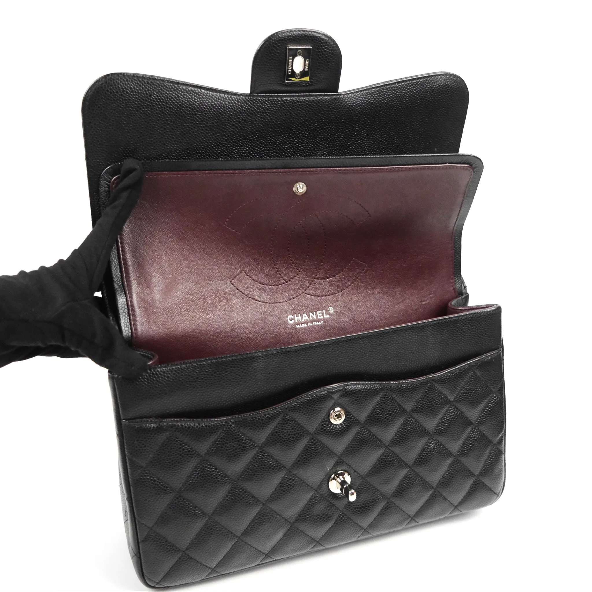 Chanel Jumbo Double Flap Black Caviar Silver Hardware⁣⁣