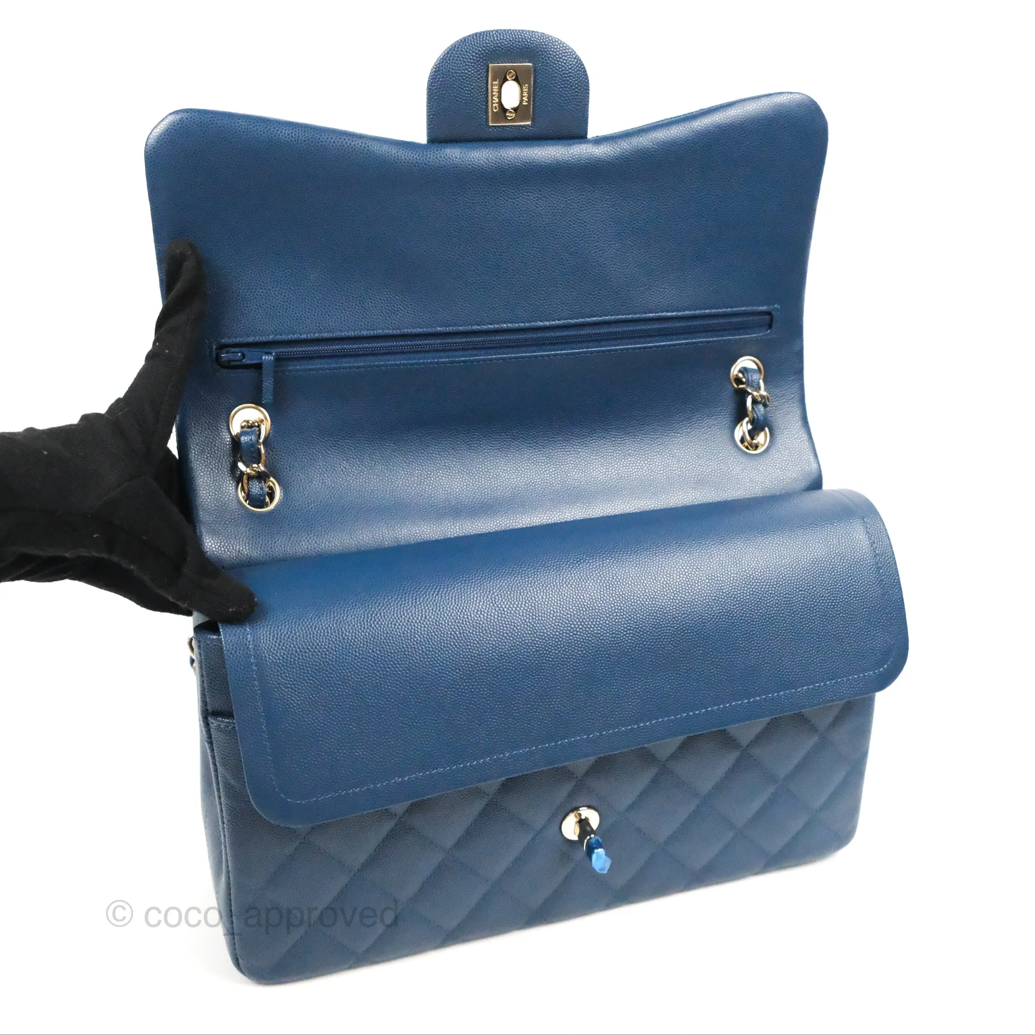 Chanel Jumbo Double Flap Dark Blue Caviar Gold Hardware⁣⁣