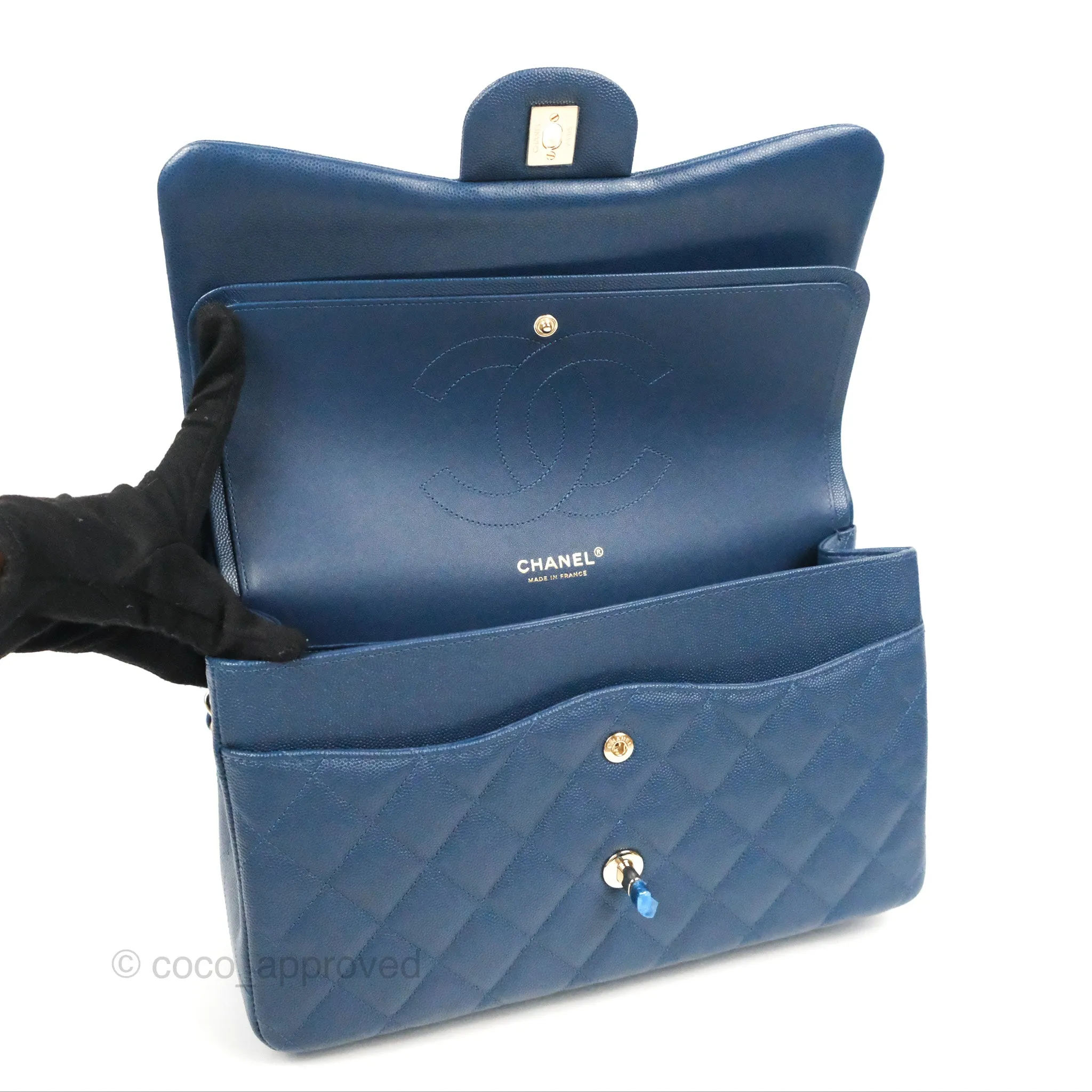 Chanel Jumbo Double Flap Dark Blue Caviar Gold Hardware⁣⁣