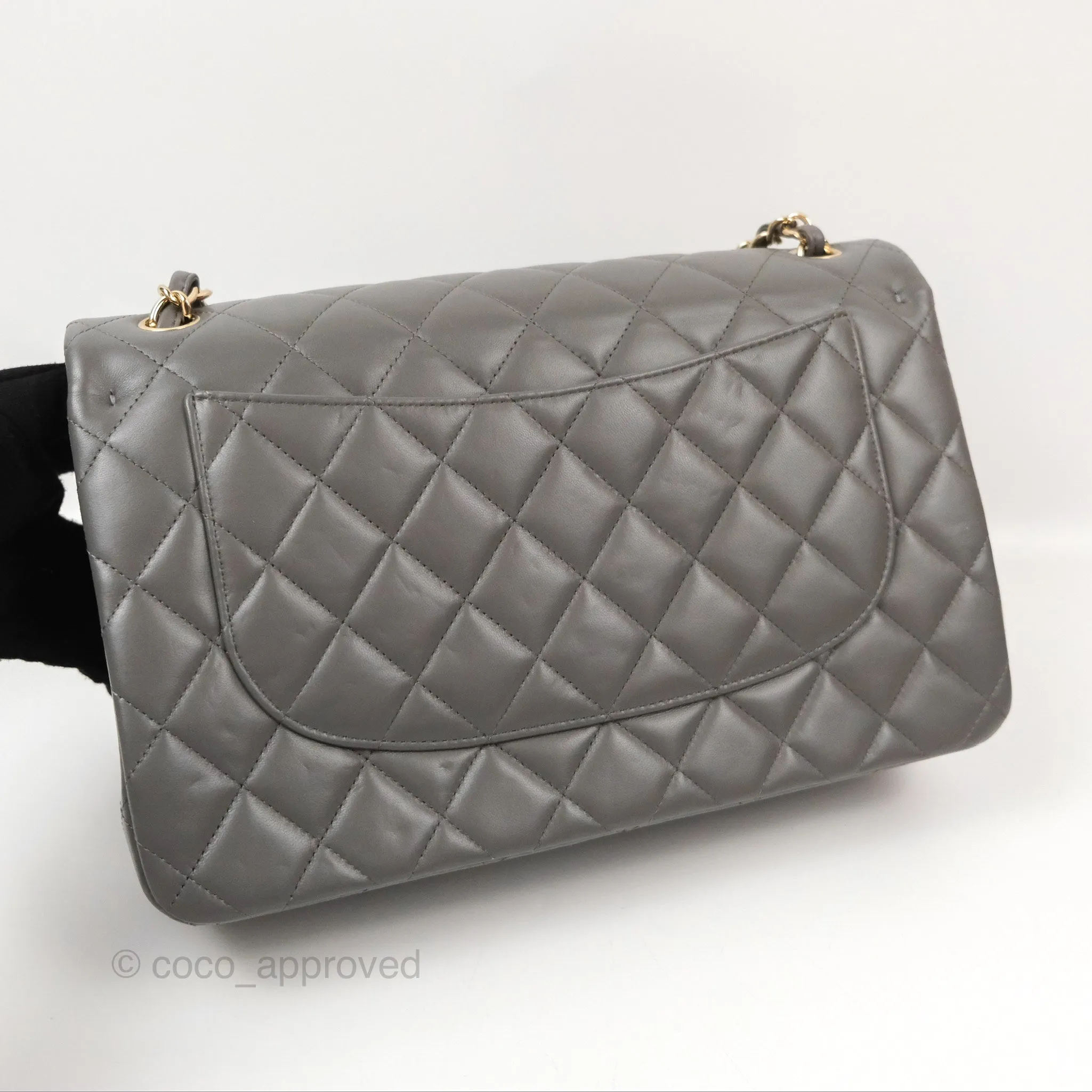 Chanel Jumbo Double Flap Dark Grey Lambskin Gold Hardware⁣⁣