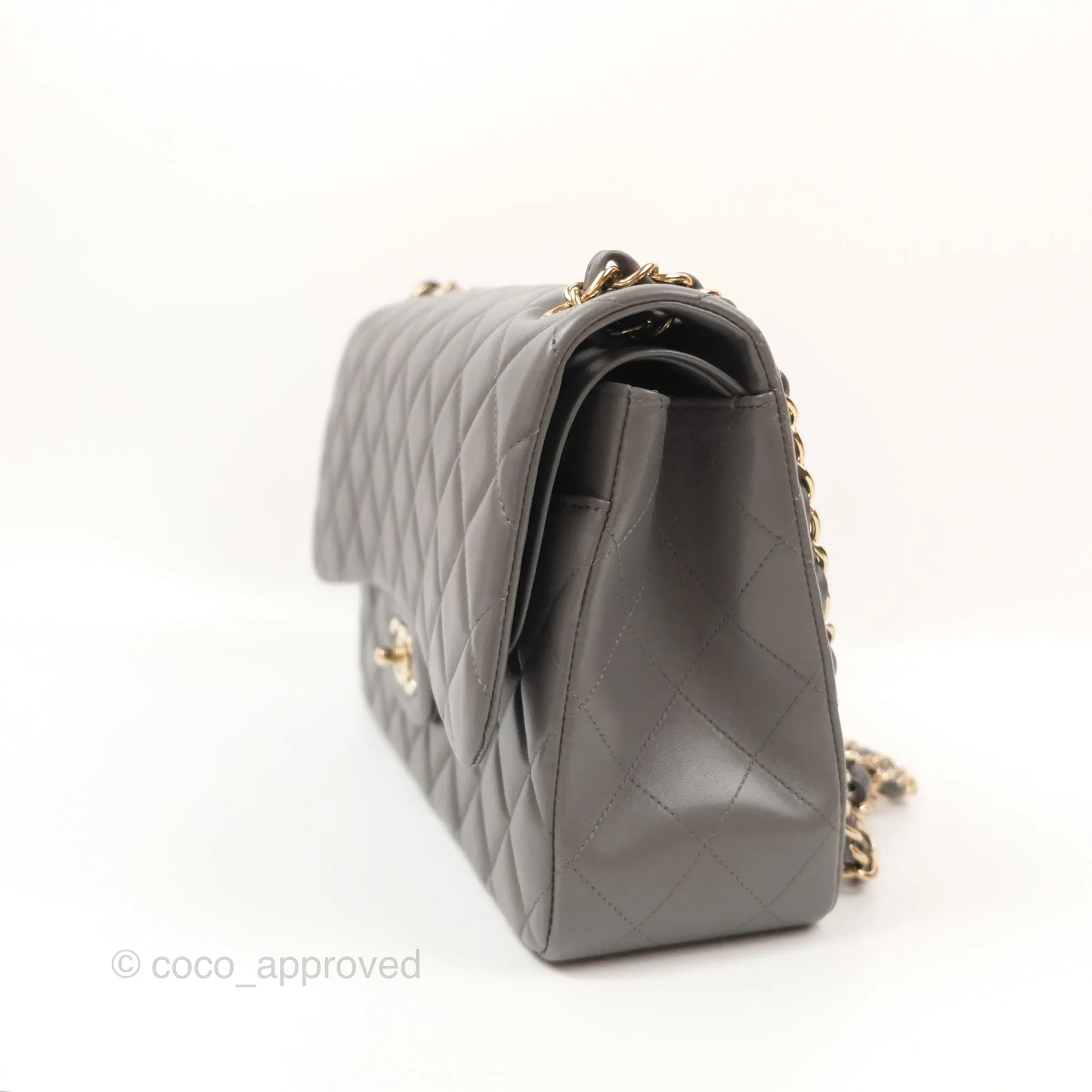 Chanel Jumbo Double Flap Dark Grey Lambskin Gold Hardware⁣⁣