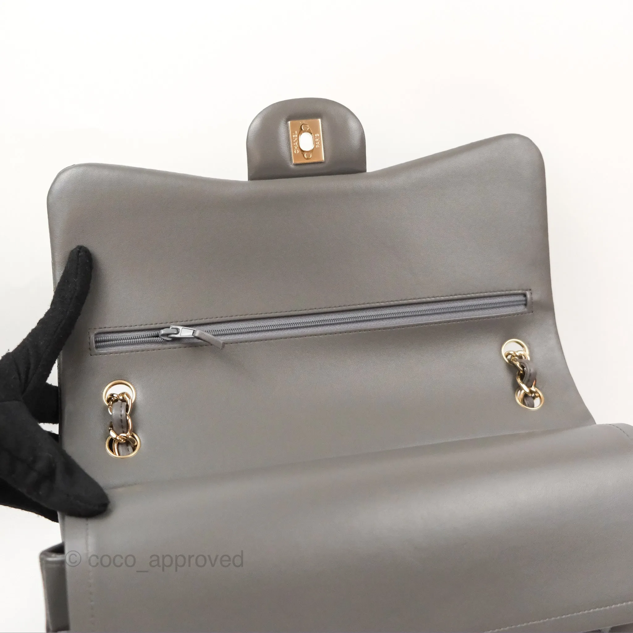 Chanel Jumbo Double Flap Dark Grey Lambskin Gold Hardware⁣⁣